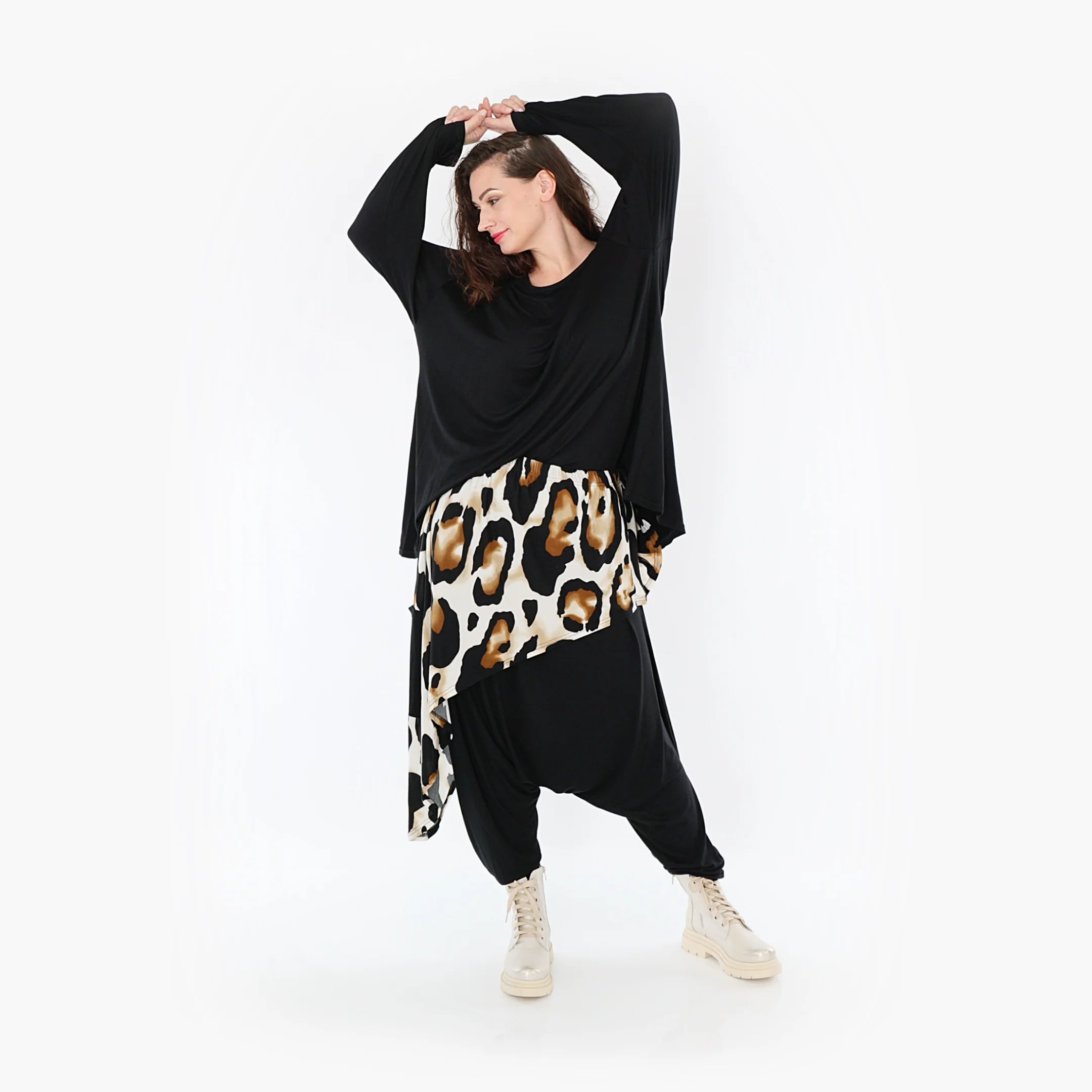  Haremshose von AKH Fashion aus Viskose, 1373.06992, Weiß-Schwarz-Cognac, Leopard, Schick