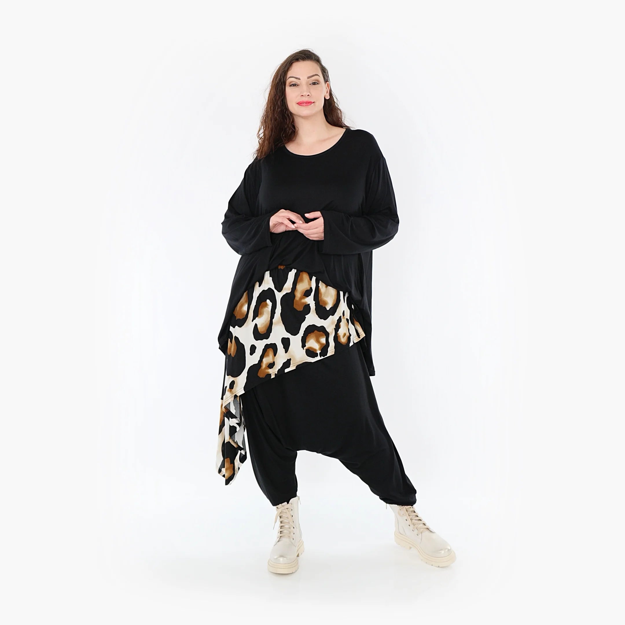  Haremshose von AKH Fashion aus Viskose, 1373.06992, Weiß-Schwarz-Cognac, Leopard, Schick