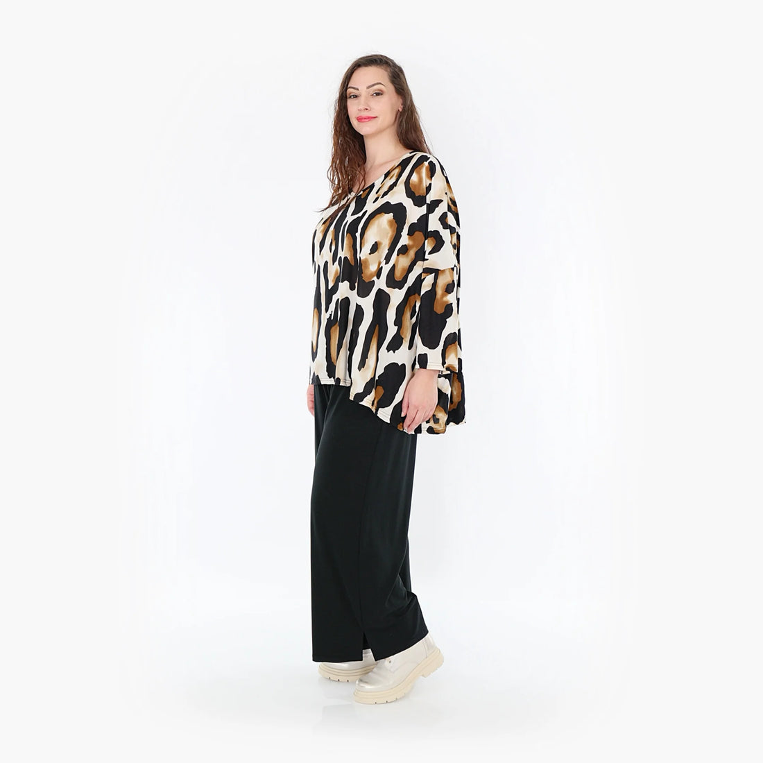  AKH Fashion Bigshirt in kastiger Form, aus Viskose, 1373.06993, Weiß-Schwarz-Cognac, Leopard