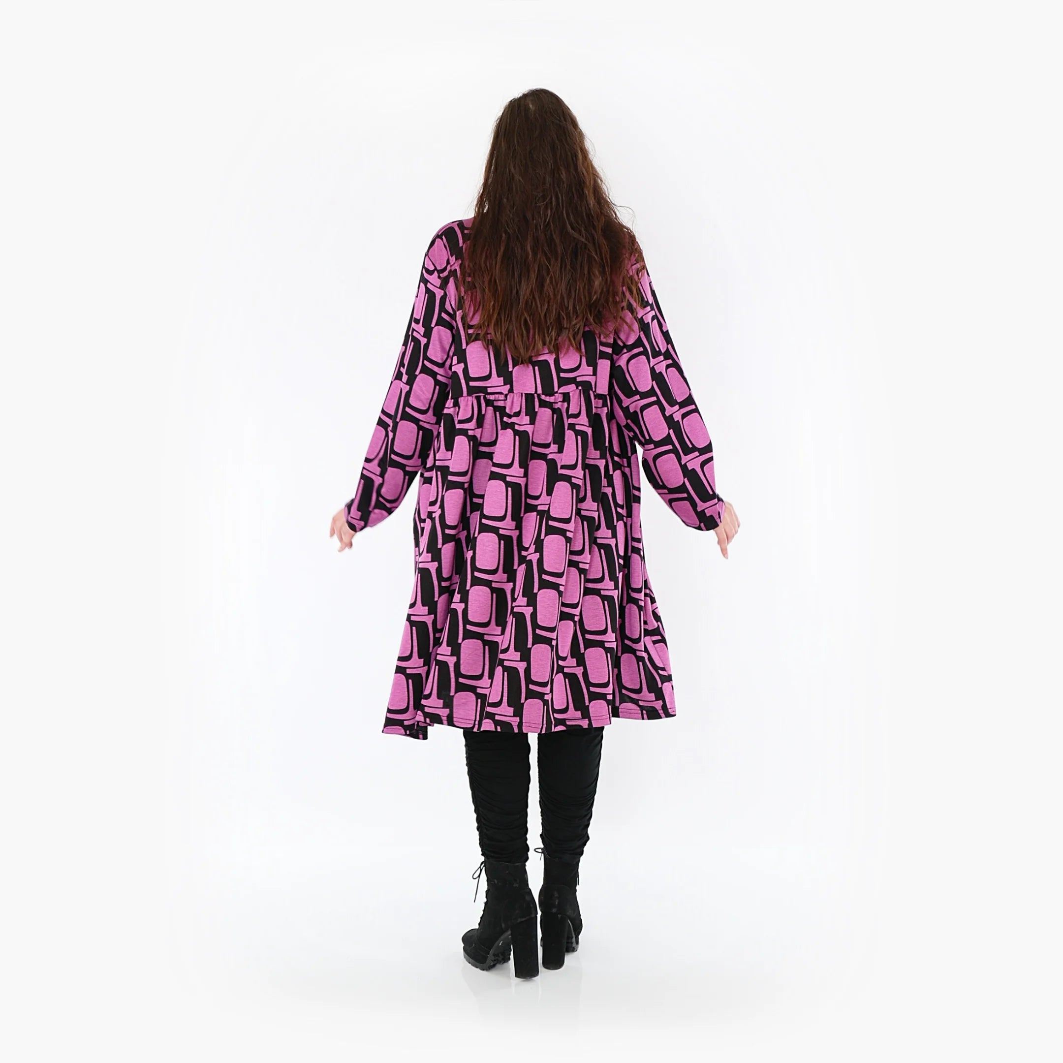  A-Form Kleid von AKH Fashion aus Viskose, 1374.06742, Schwarz-Fuchsia, Grafik, Schick