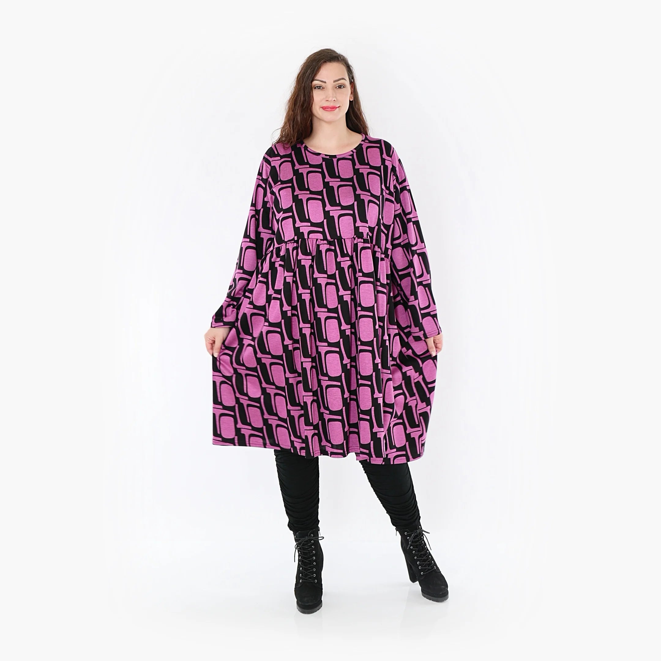  A-Form Kleid von AKH Fashion aus Viskose, 1374.06742, Schwarz-Fuchsia, Grafik, Schick