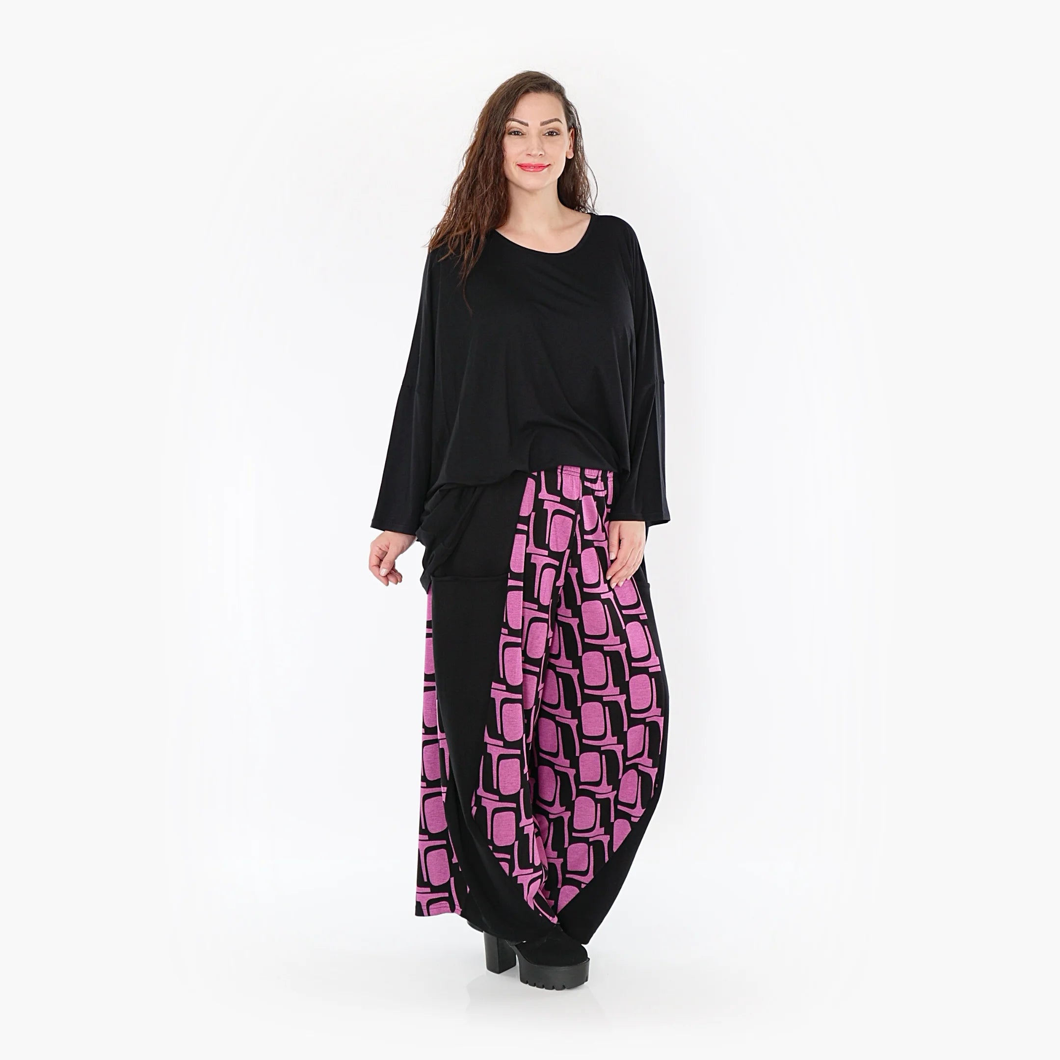  Ballonhose von AKH Fashion aus Viskose, 1374.08069, Schwarz-Fuchsia, Grafik, Schick