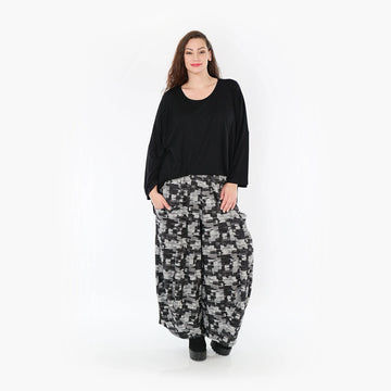  Ballonhose im modernen Karomuster in Dunkelgrau mit elastischem Bund für Plus Size und Curvy Mode