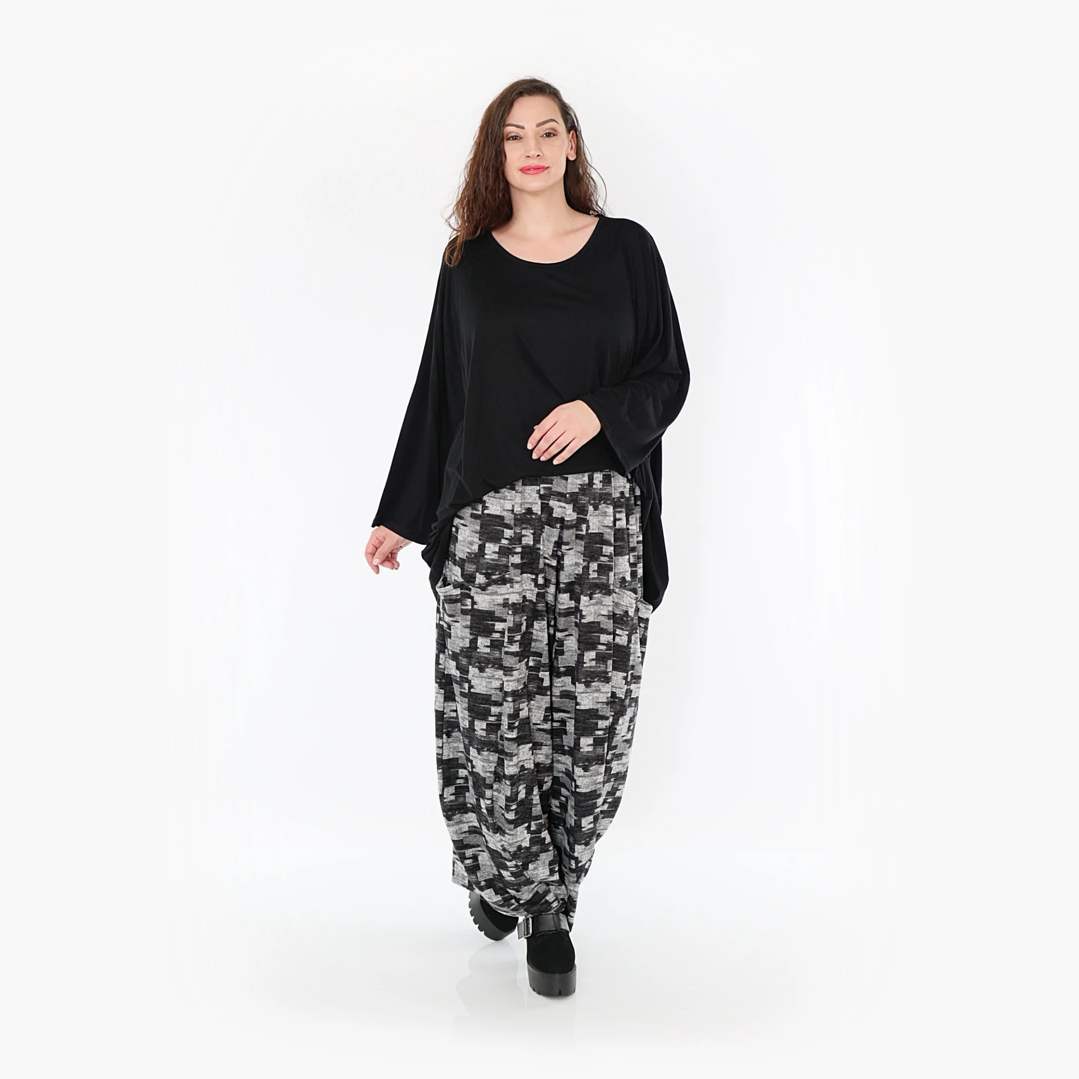  Ballonhose von AKH Fashion aus Materialmix, 1375.08069, Dunkelgrau-Grau, Kariert, Schick