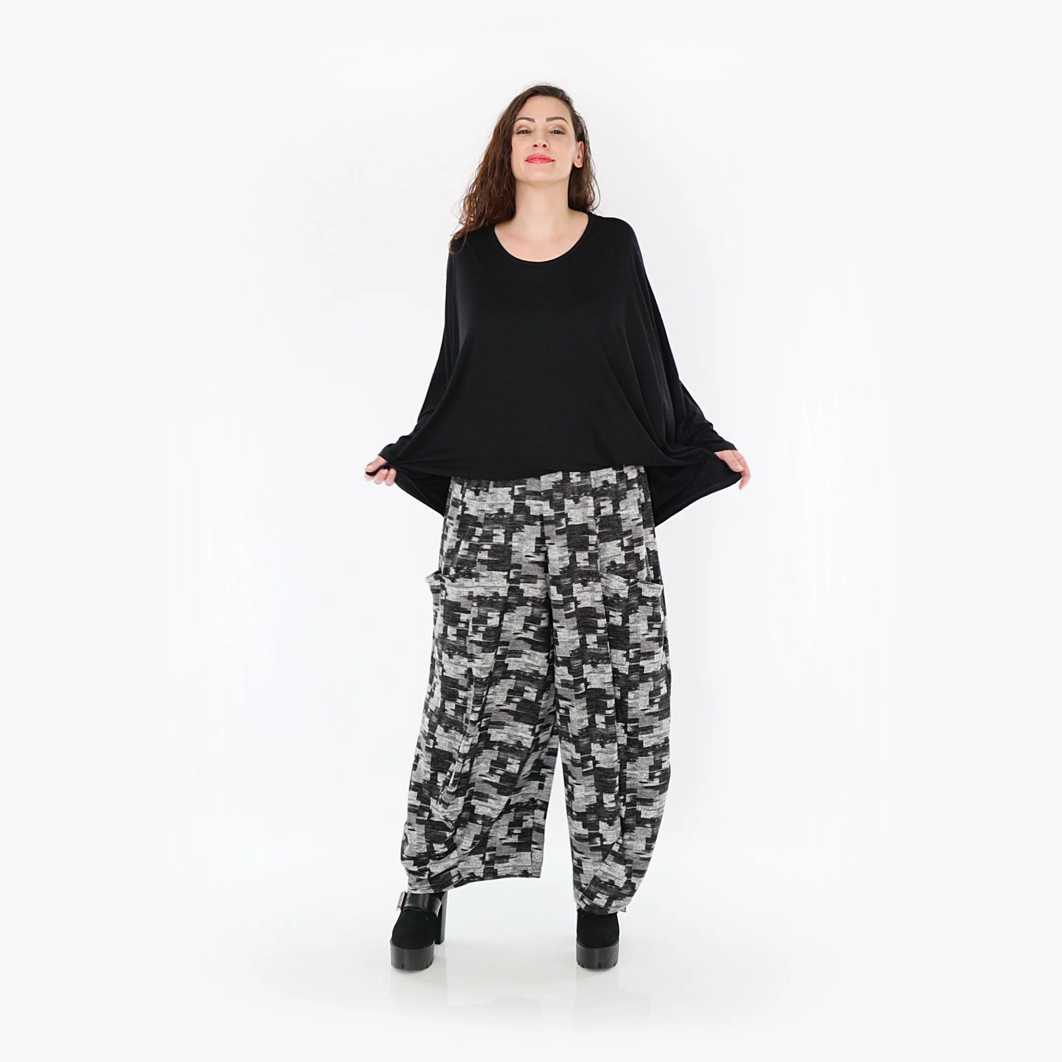  Ballonhose von AKH Fashion aus Materialmix, 1375.08069, Dunkelgrau-Grau, Kariert, Schick