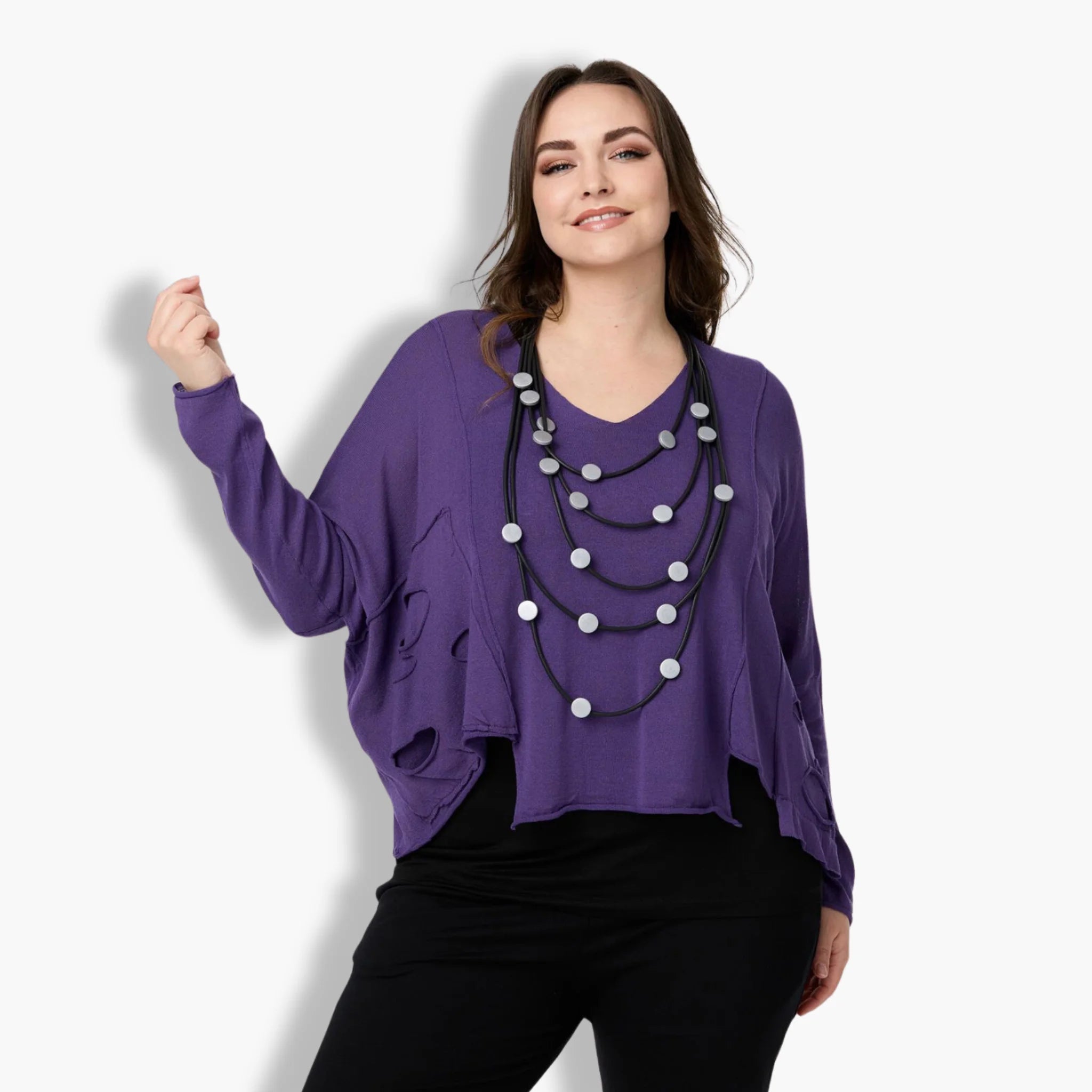  Amandine Pullover in kastiger Form, aus Viskose, A2502, Violett, Schick, Modern, Bequem