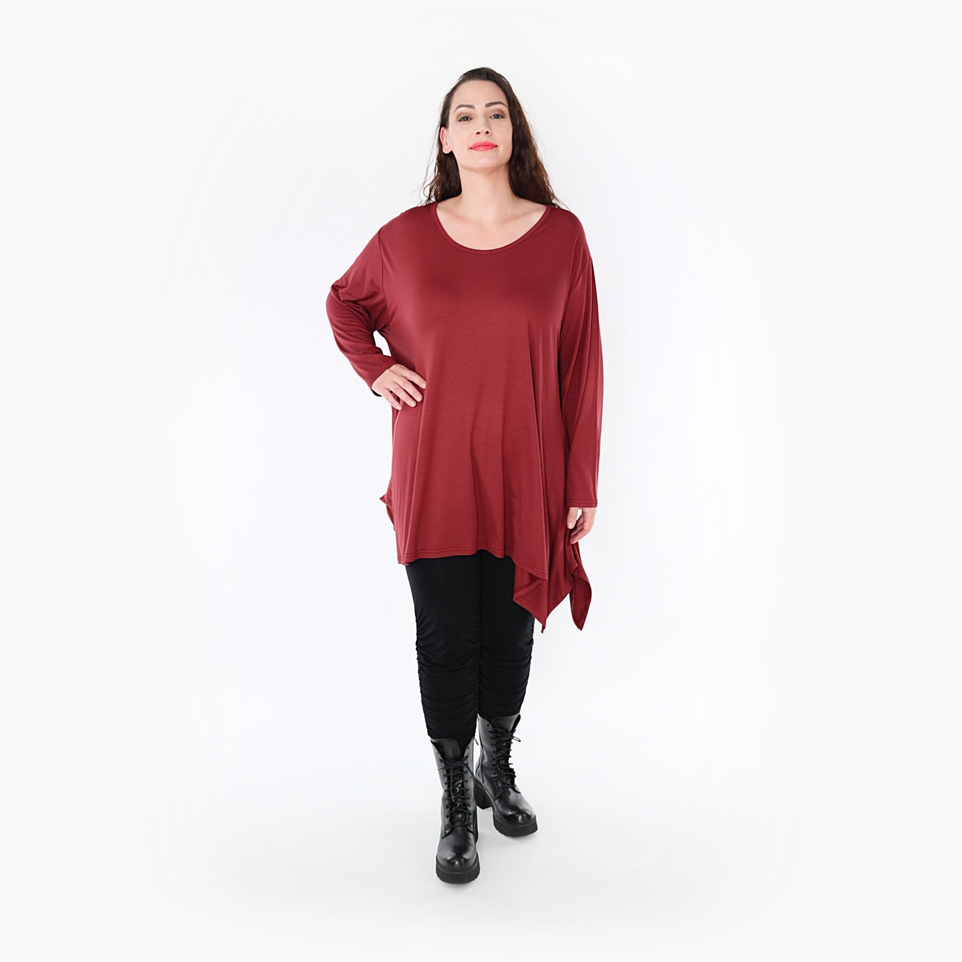  A-Form Shirt von AKH Fashion aus Viskose, 1233.1019L, Burgundy, Unifarben, Schick, Modern