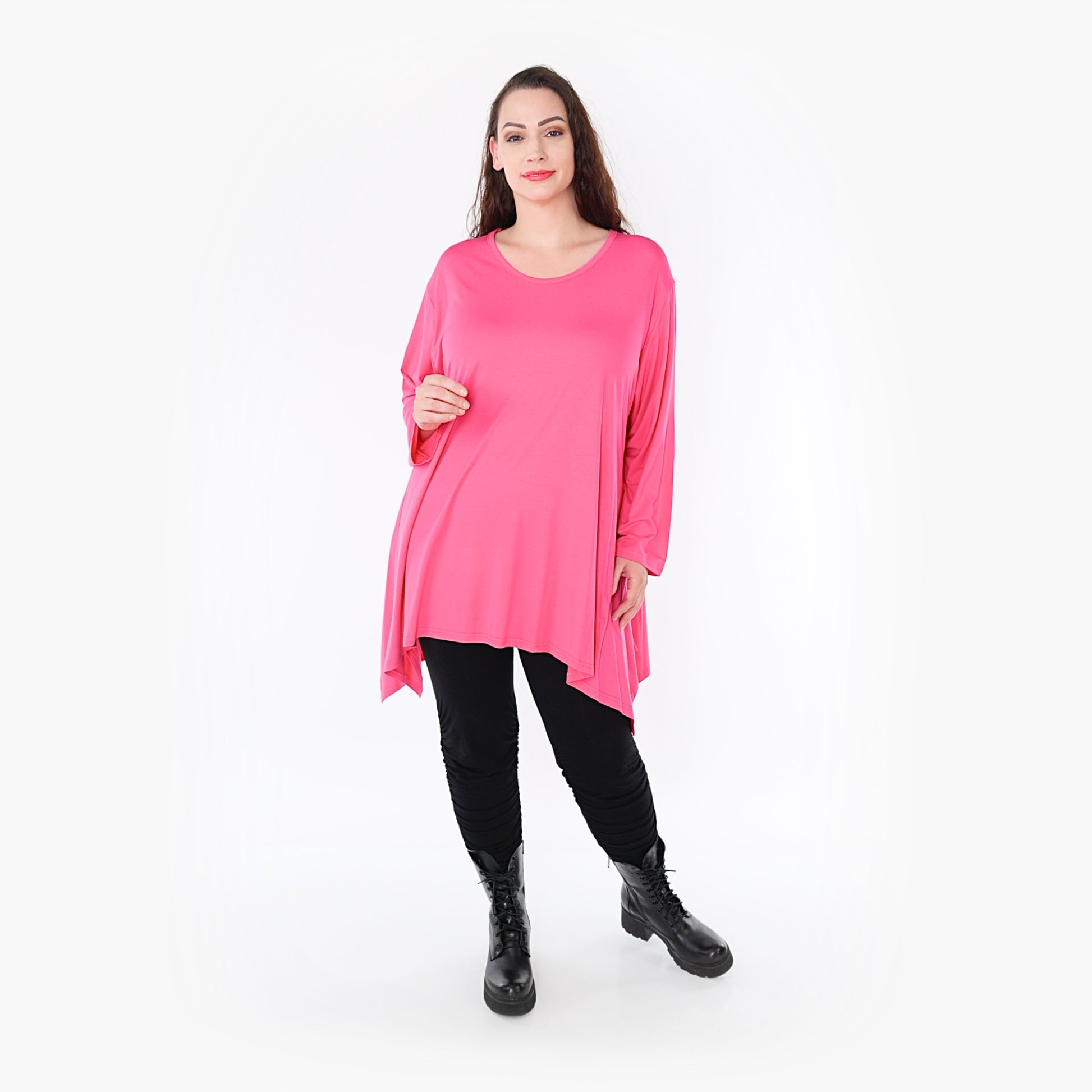  A-Form Shirt von AKH Fashion aus Viskose, 1233.1019L, Fuchsia, Unifarben, Schick, Modern