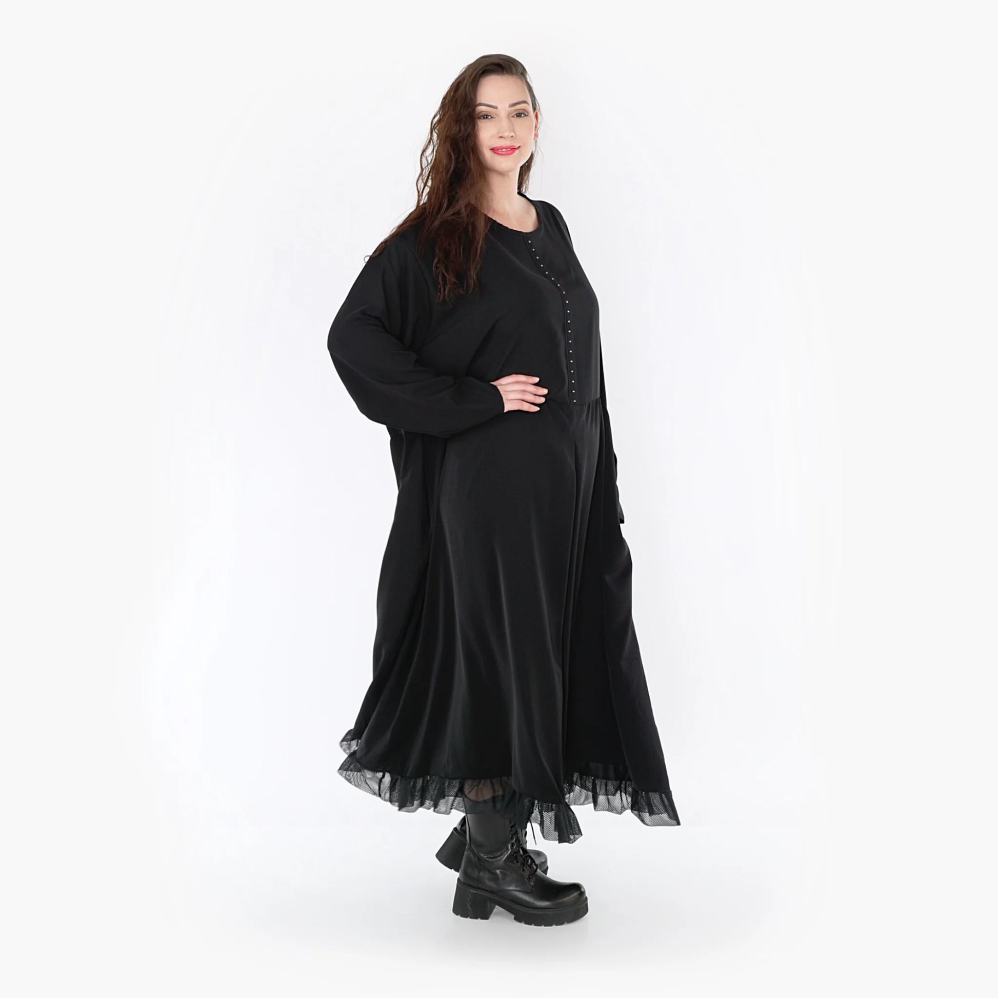  Ballonkleid von AKH Fashion aus Viskose, 1325.06984, Schwarz, Unifarben, Schick, Modern