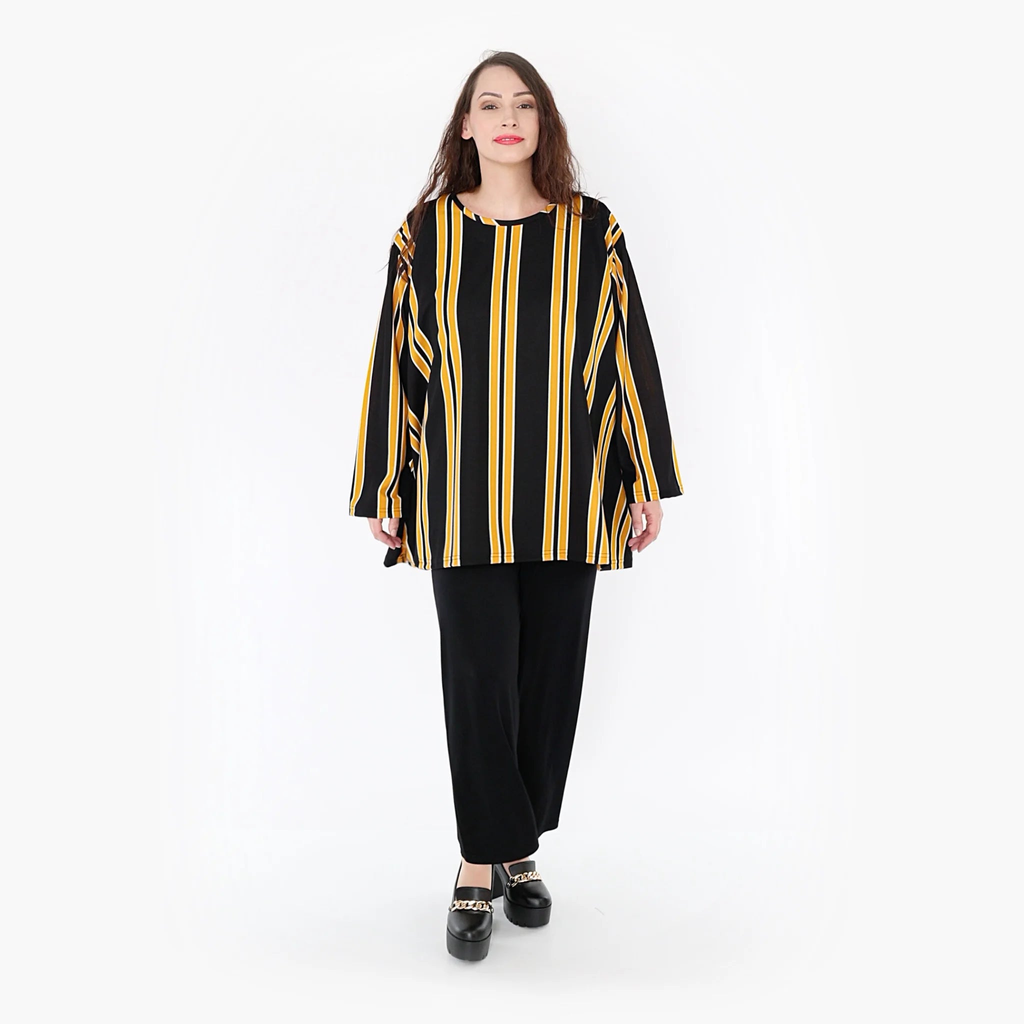  A-Form Bigshirt von AKH Fashion aus Materialmix, 1331.00593, Gelb-Schwarz-Weiß, Schick