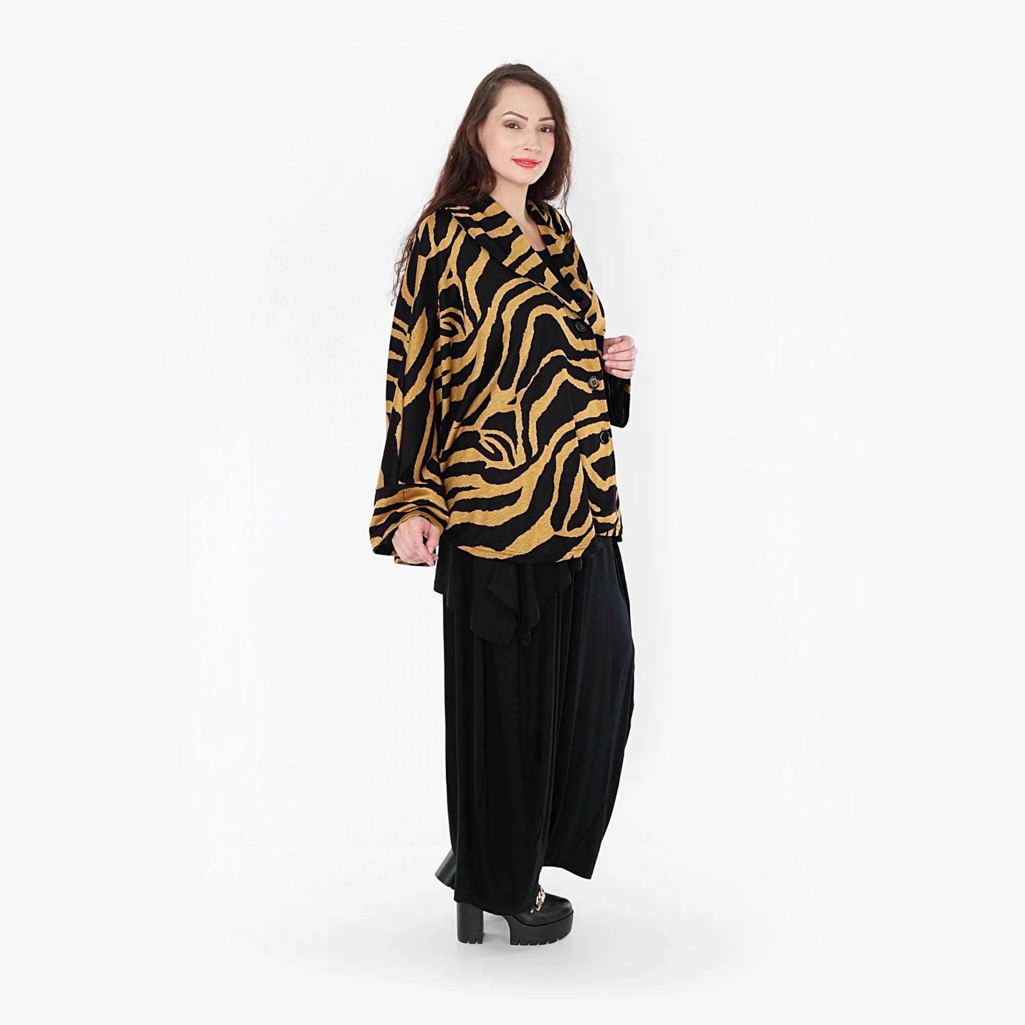  AKH Fashion Jacke in gerundeter Form, aus Materialmix, 1333.00140, Gelb-Schwarz, Farbmix