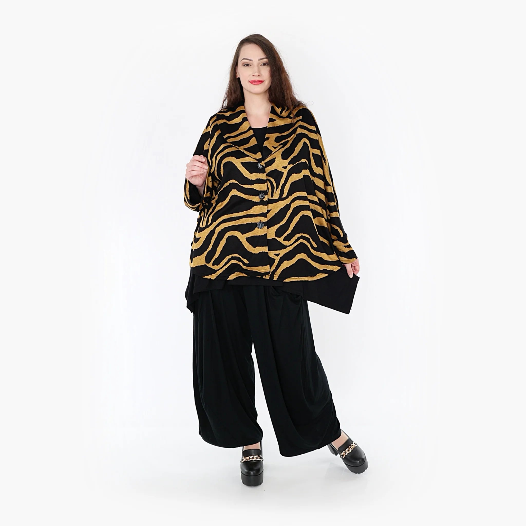  AKH Fashion Jacke in gerundeter Form, aus Materialmix, 1333.00140, Gelb-Schwarz, Farbmix