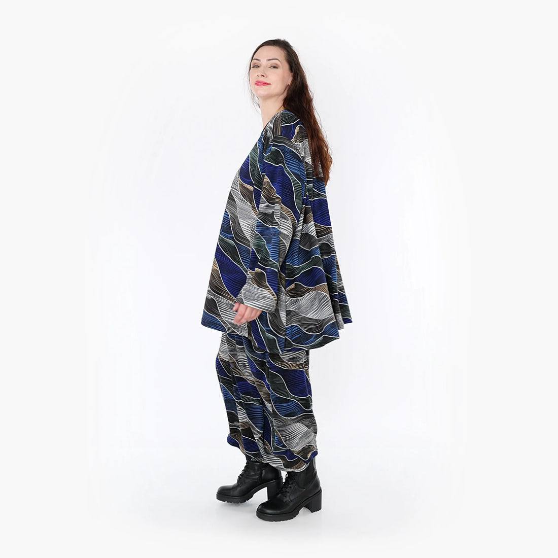  A-Form Bigshirt von AKH Fashion aus Materialmix, 1334.00593, Blau-Grau, Farbmix, Ausgefallen