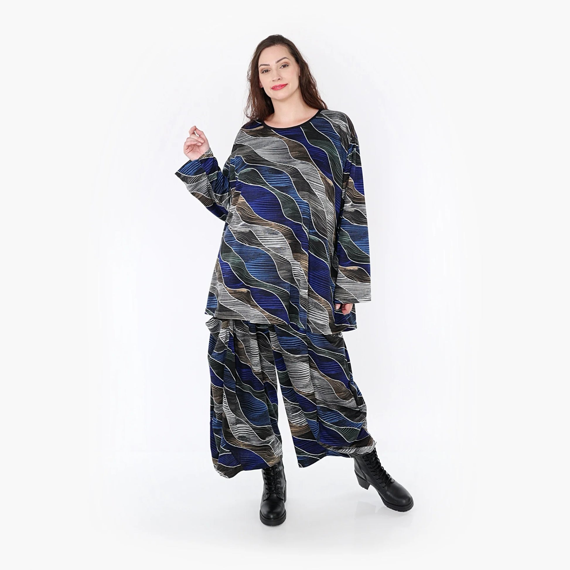  A-Form Bigshirt von AKH Fashion aus Materialmix, 1334.00593, Blau-Grau, Farbmix, Ausgefallen