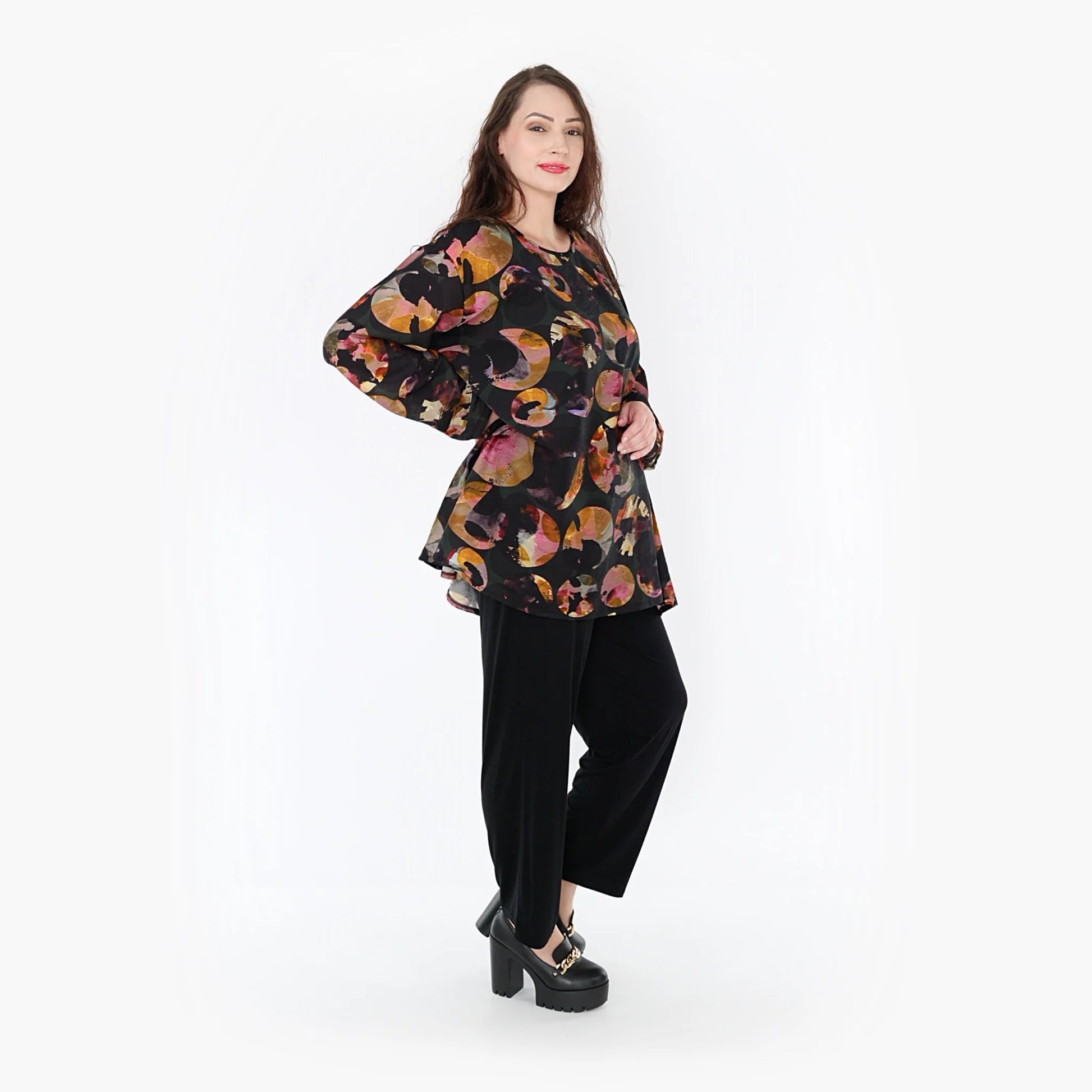  A-Form Bigshirt von AKH Fashion aus Viskose, 1335.00593, Grün-Mehrfarbig, Punkte, Ausgefallen