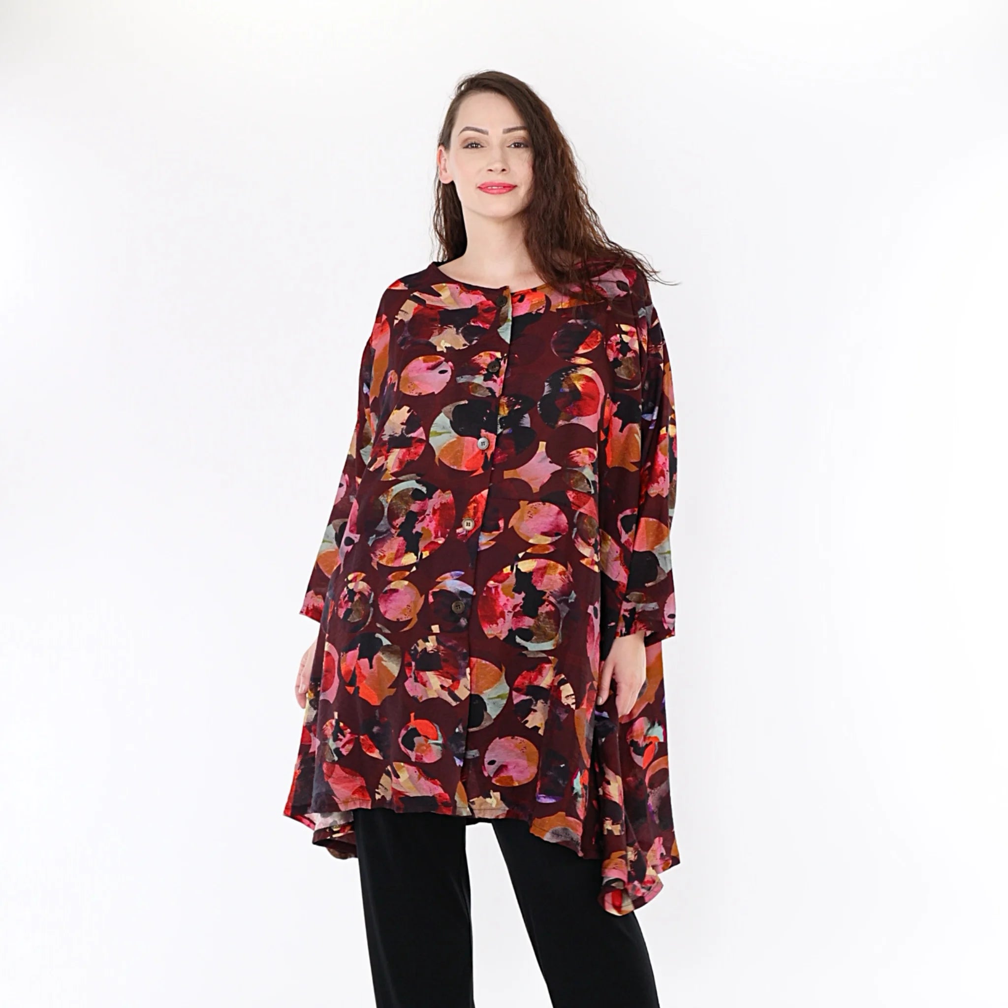  A-Form Jacke von AKH Fashion aus Viskose, 1335.02667, Weinrot-Mehrfarbig, Punkte, Schick
