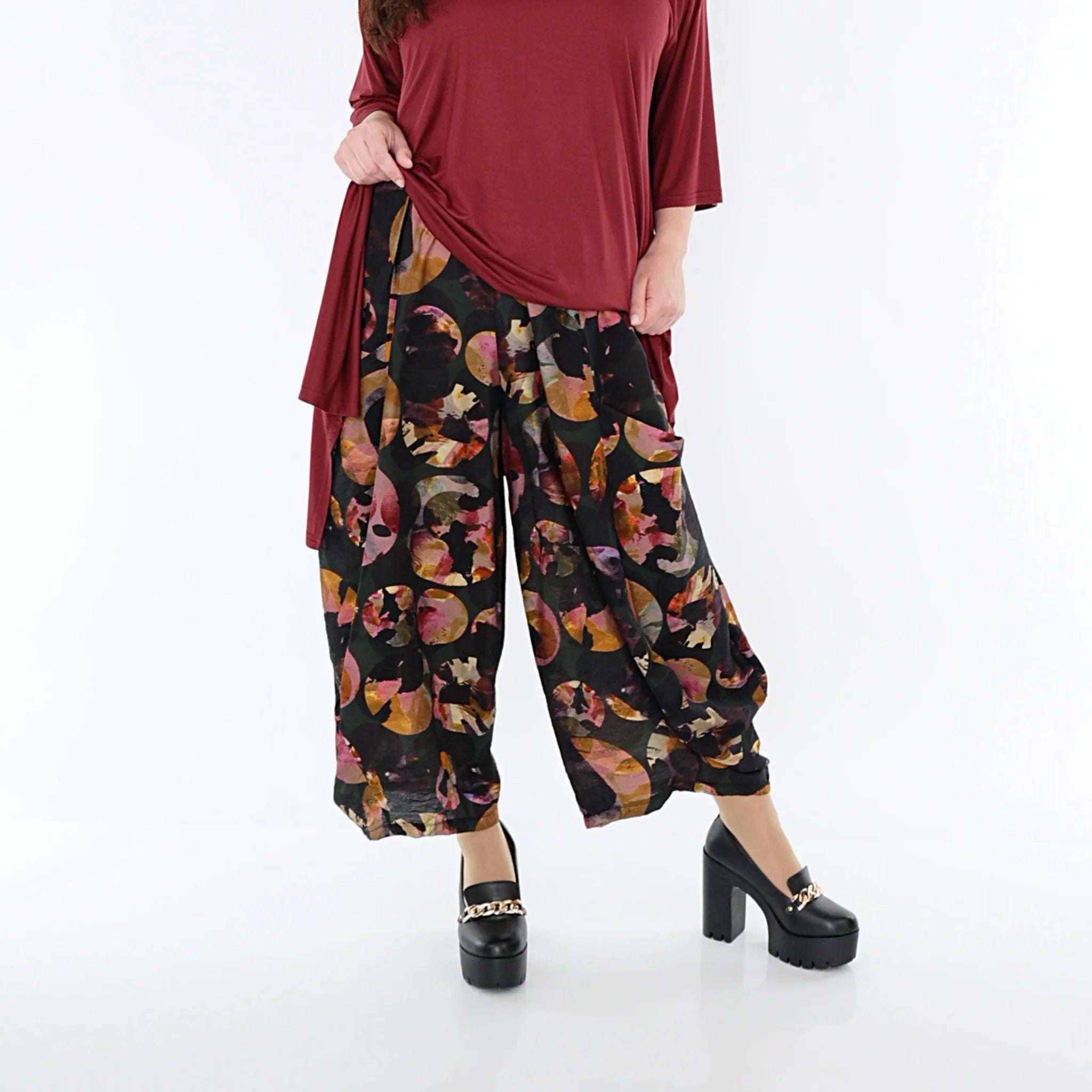  Ballonhose von AKH Fashion aus Viskose, 1335.08069, Grün-Mehrfarbig, Punkte, Schick