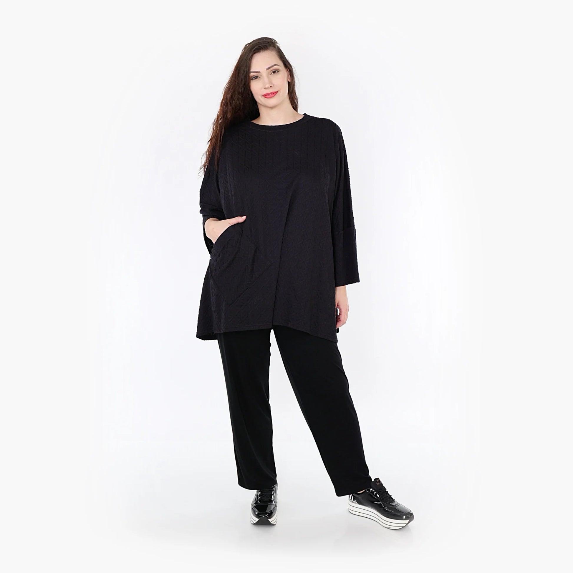  A-Form Bigshirt von AKH Fashion aus Viskose, 1342.06973, Schwarz, Unifarben, Schick, Modern