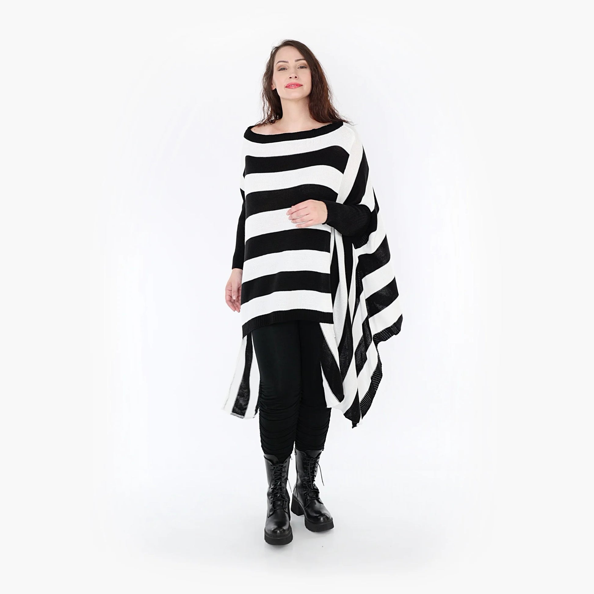  Bigshirt von AKH Fashion aus Baumwolle in asymmetrischer Form, 1343.02334, Schwarz-Weiß