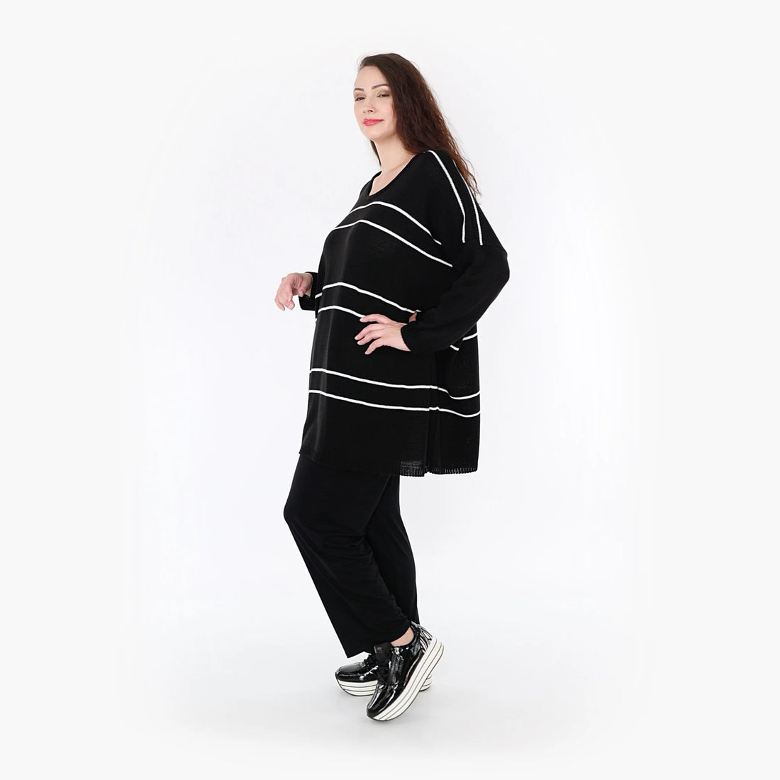  Bigshirt von AKH Fashion aus Baumwolle in gerader Form, 1343.02339, Schwarz-Weiß, Ausgefallen