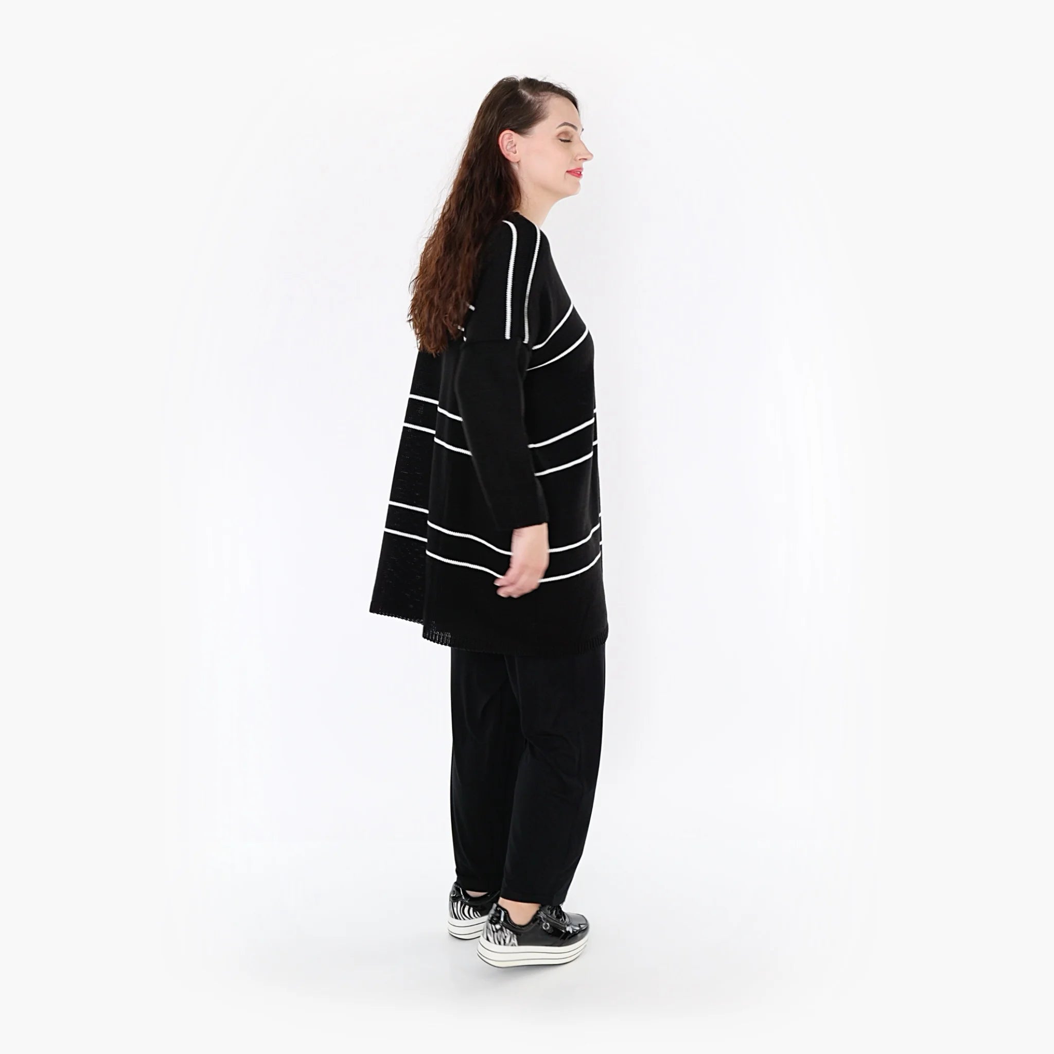  AKH Fashion Bigshirt in gerader Form, aus Baumwolle, 1343.02339, Schwarz-Weiß, Schick