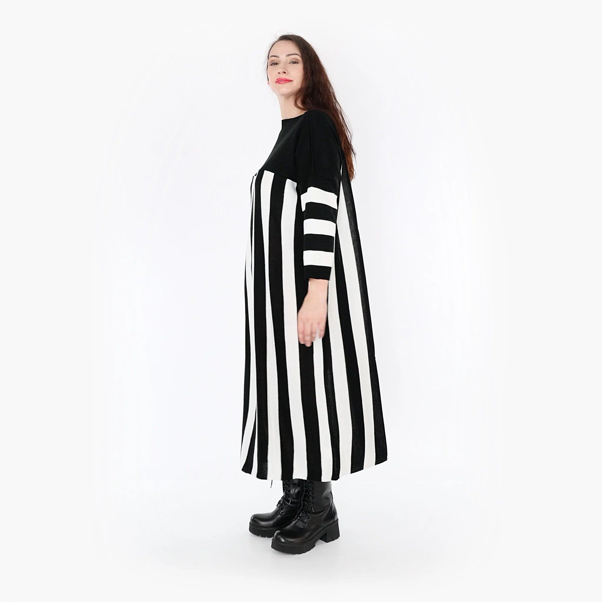  AKH Fashion Kleid in gerader Form, aus Baumwolle, 1343.02343, Schwarz-Weiß, Schick