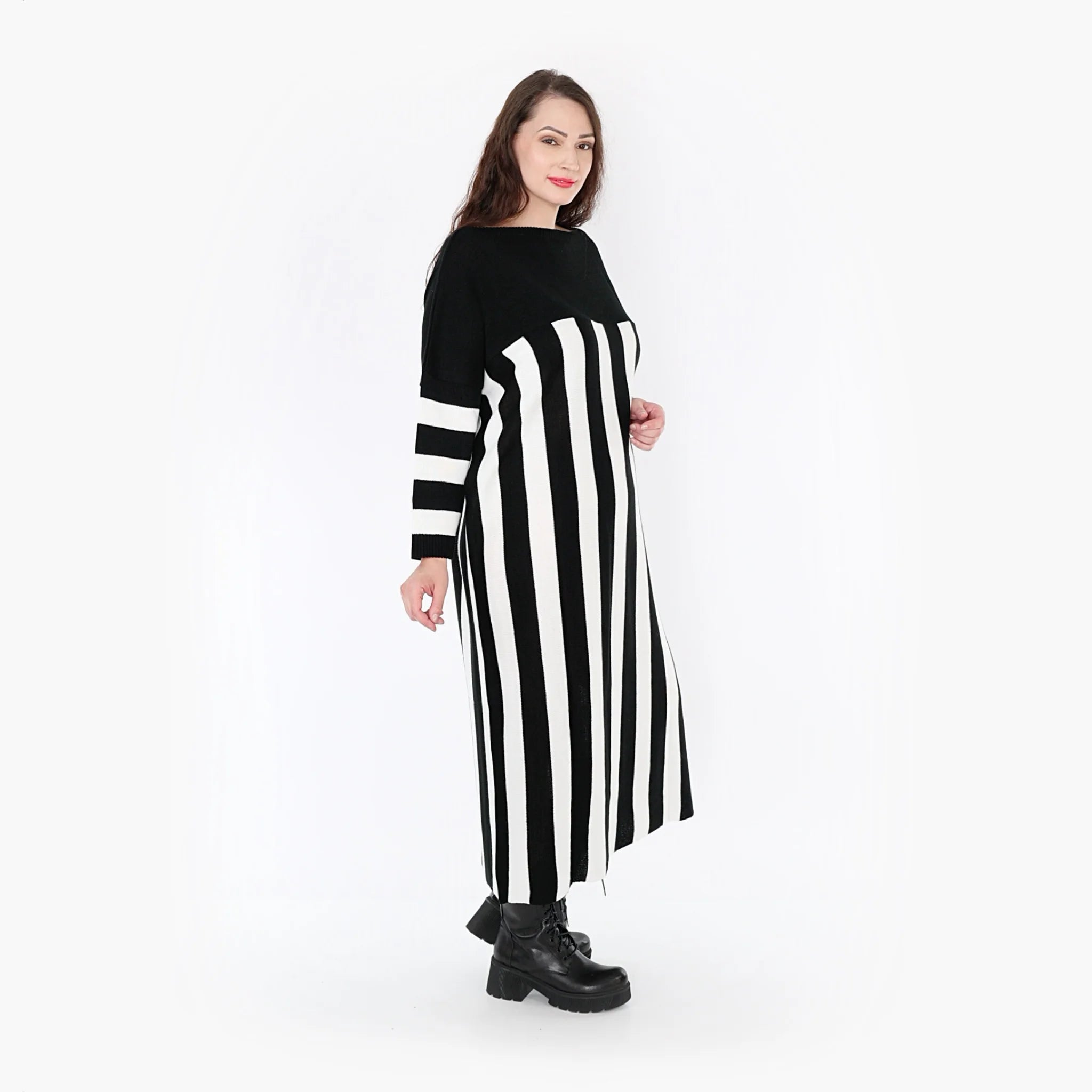  AKH Fashion Kleid in gerader Form, aus Baumwolle, 1343.02343, Schwarz-Weiß, Schick