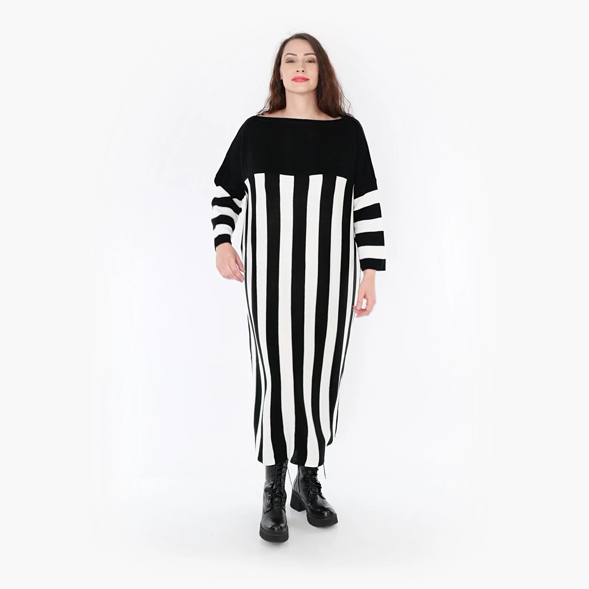  AKH Fashion Kleid in gerader Form, aus Baumwolle, 1343.02343, Schwarz-Weiß, Schick