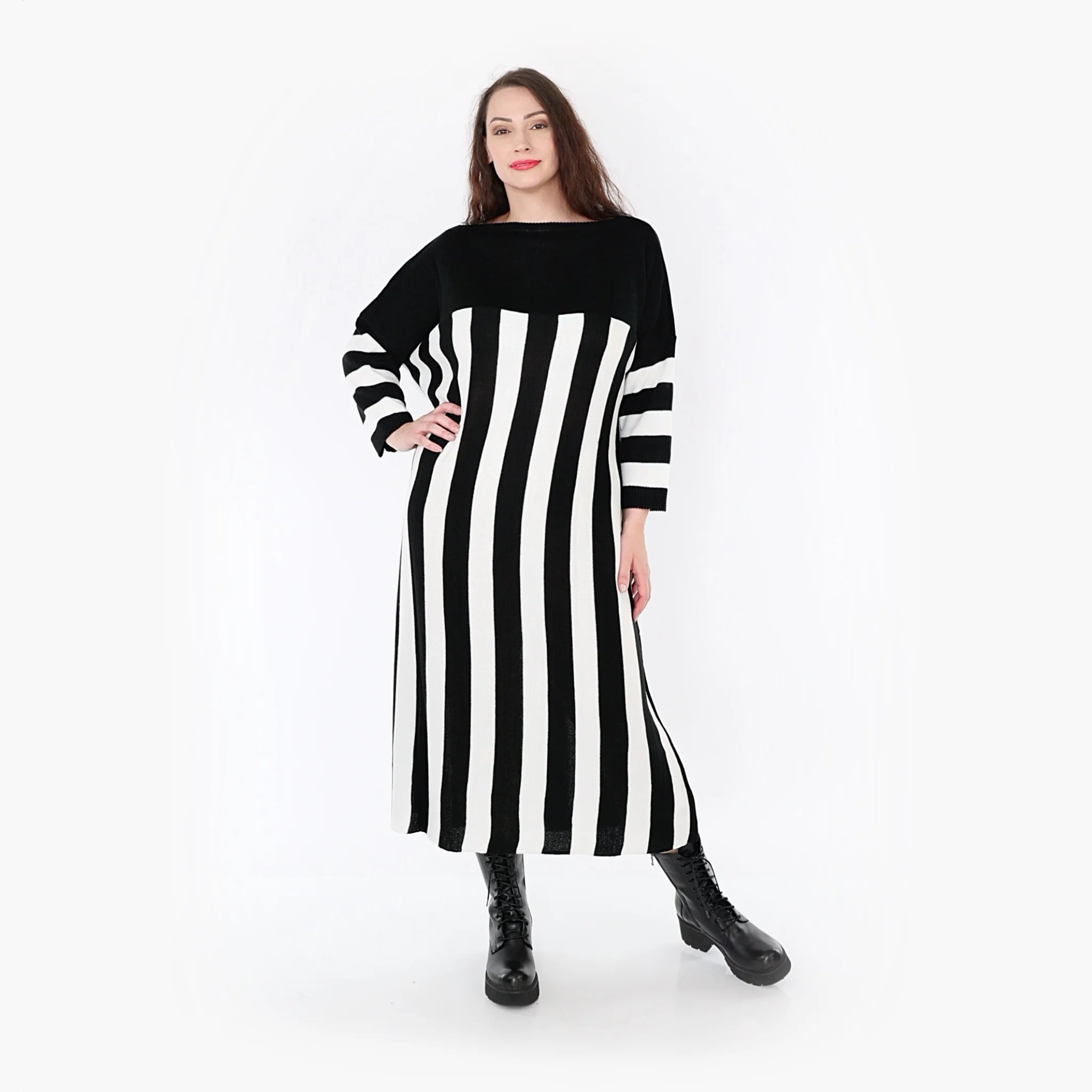  AKH Fashion Kleid in gerader Form, aus Baumwolle, 1343.02343, Schwarz-Weiß, Schick