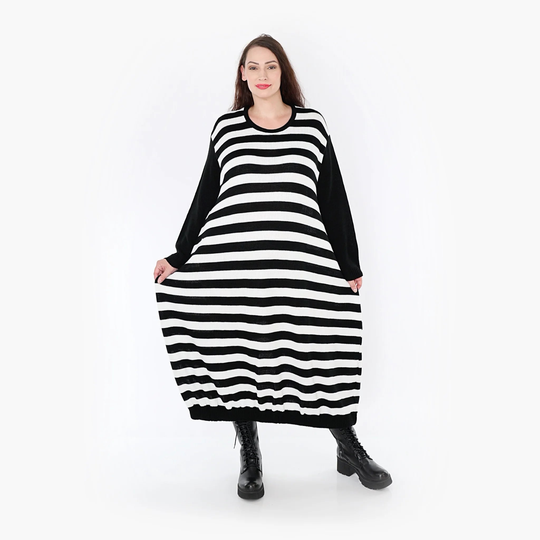  Ballonkleid von AKH Fashion aus Baumwolle, 1343.02344, Schwarz-Weiß, Schick, Modern