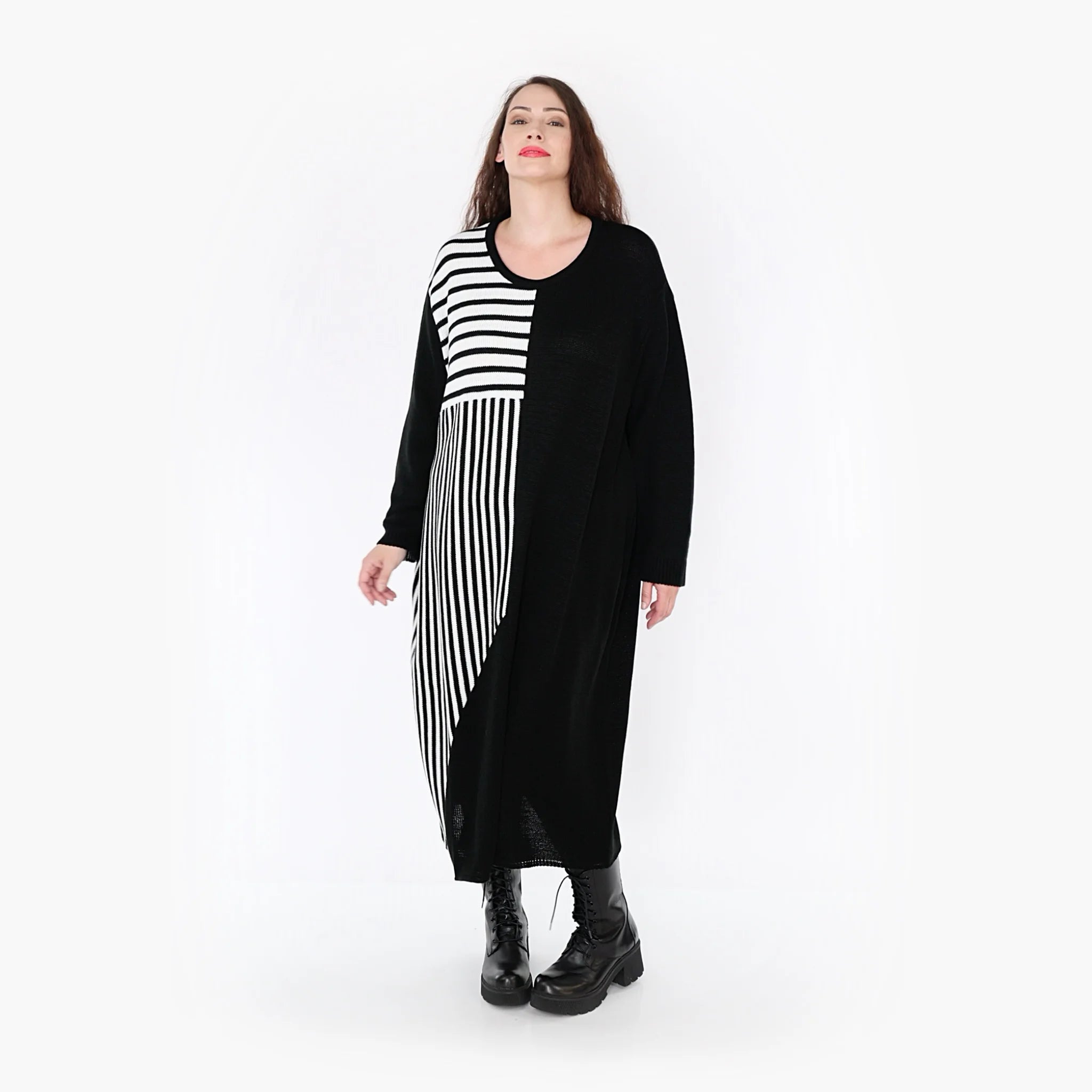 AKH Fashion Kleid in gerader Form, aus Baumwolle, 1343.02401, Schwarz-Weiß, Streifen
