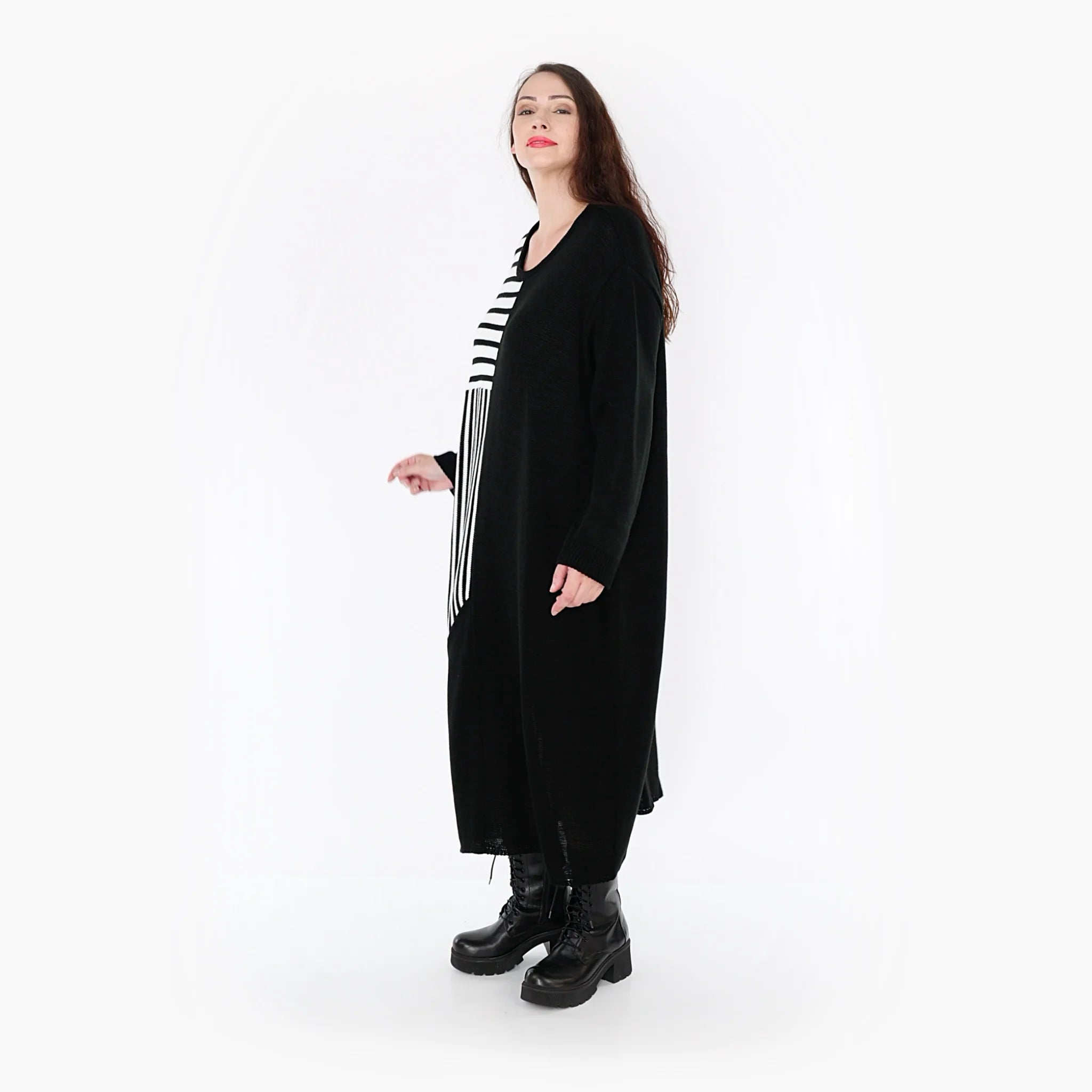  AKH Fashion Kleid in gerader Form, aus Baumwolle, 1343.02401, Schwarz-Weiß, Streifen