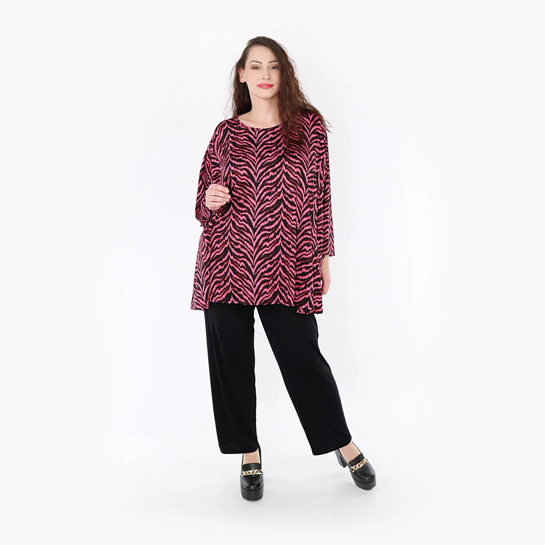  A-Form Bigshirt von AKH Fashion aus Viskose, 1344.00593, Fuchsia-Schwarz, Unifarben, Schick