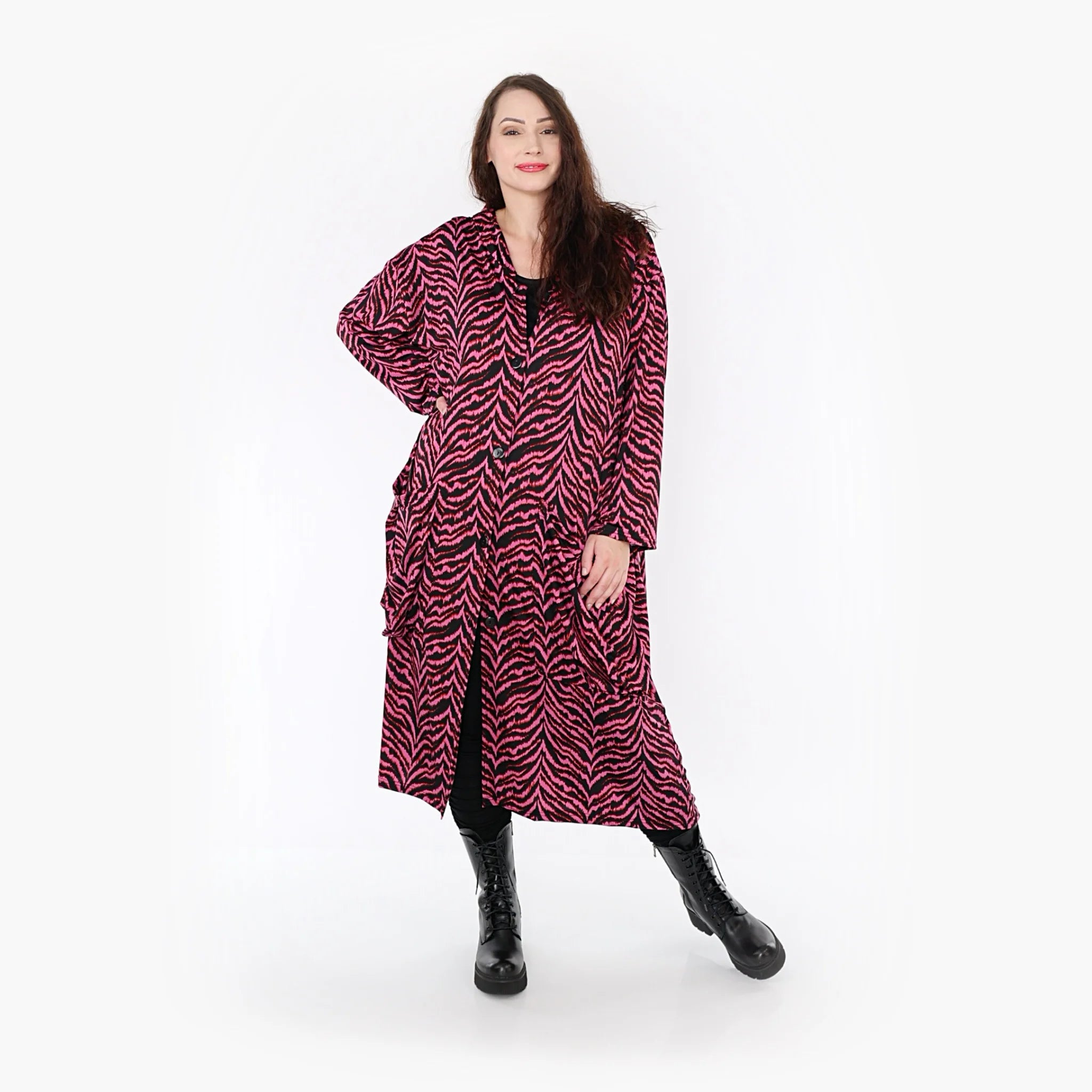  Ballonmantel von AKH Fashion aus Viskose, 1344.06976, Fuchsia-Schwarz, Schick, Modern