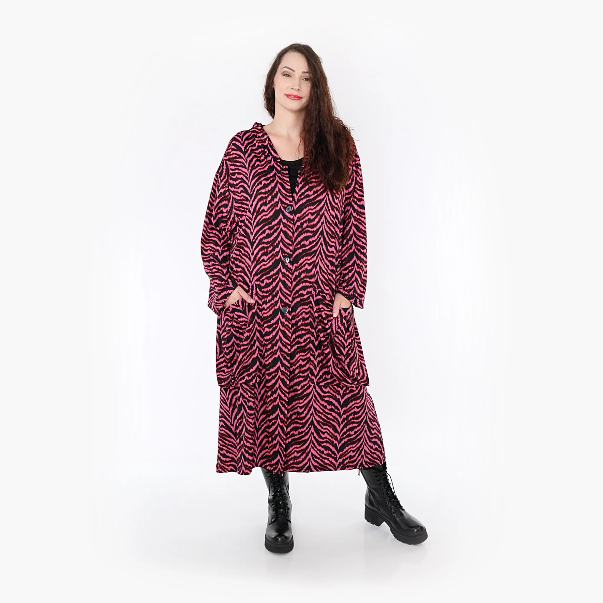  Ballonmantel von AKH Fashion aus Viskose, 1344.06976, Fuchsia-Schwarz, Schick, Modern