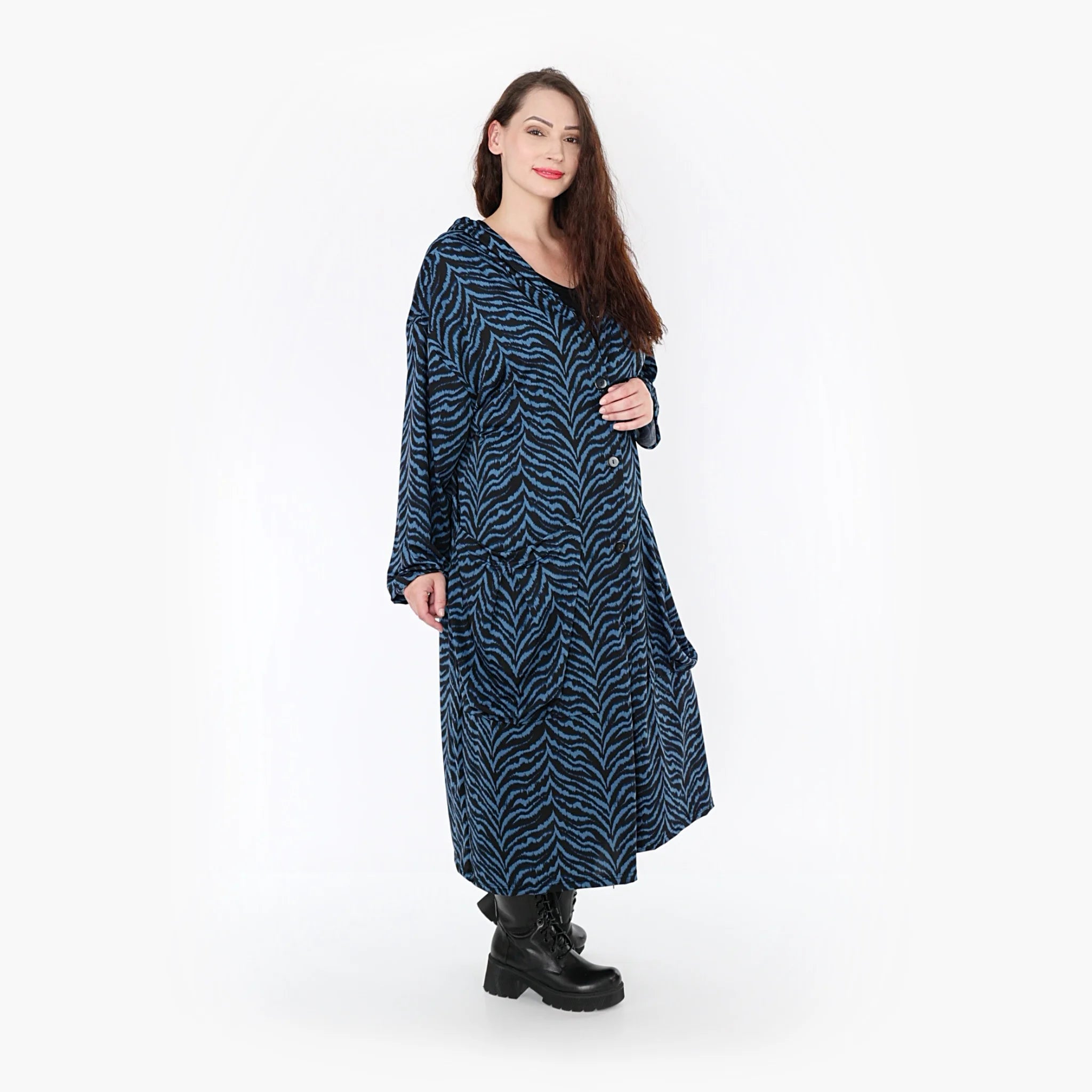  Ballonmantel von AKH Fashion aus Viskose, 1344.06976, Petrol-Schwarz, Schick, Modern