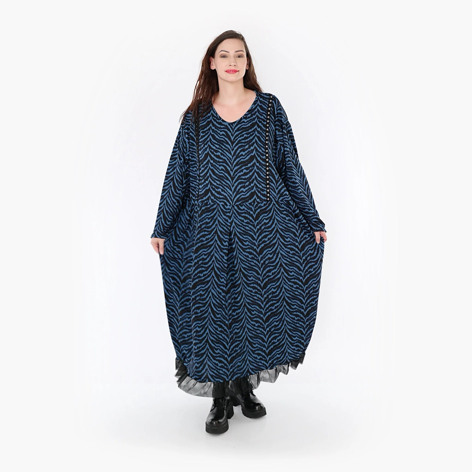  Ballonkleid von AKH Fashion aus Viskose, 1344.06984, Petrol-Schwarz, Unifarben, Schick