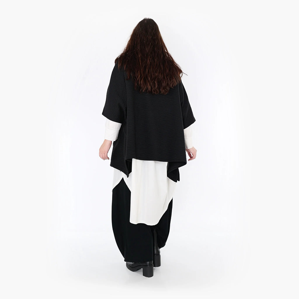  AKH Fashion Poncho in kastiger Form, aus Materialmix, 1347.06884, Schwarz, Wellen, Schick