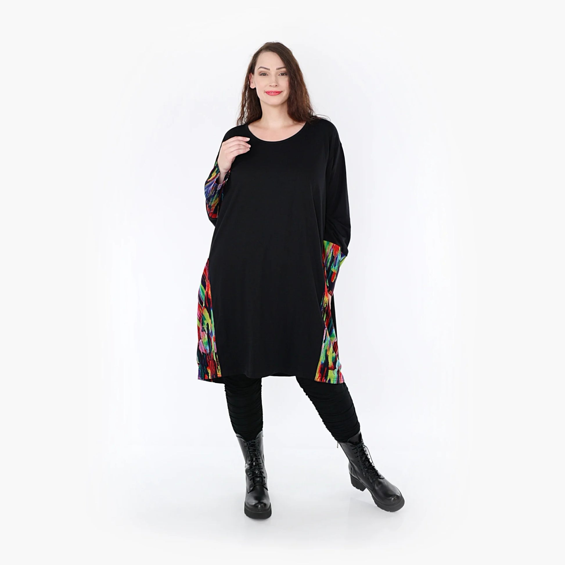  BallonBigshirt von AKH Fashion aus Viskose, 1350.06660, Schwarz-Multi, Pinselstrich, Schick