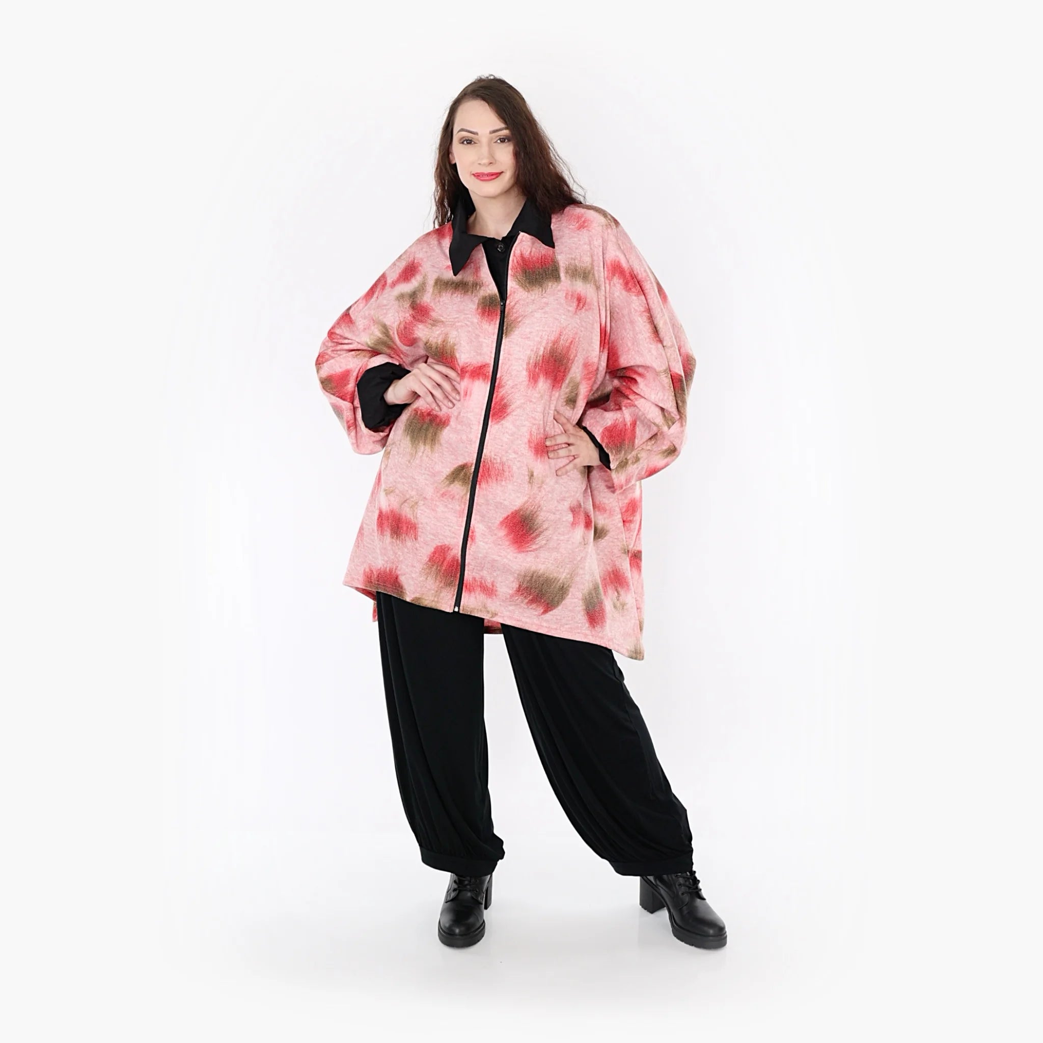  AKH Fashion Jacke in gerader Form, aus Materialmix, 1351.01100, Pink-Grün, Schick, Modern