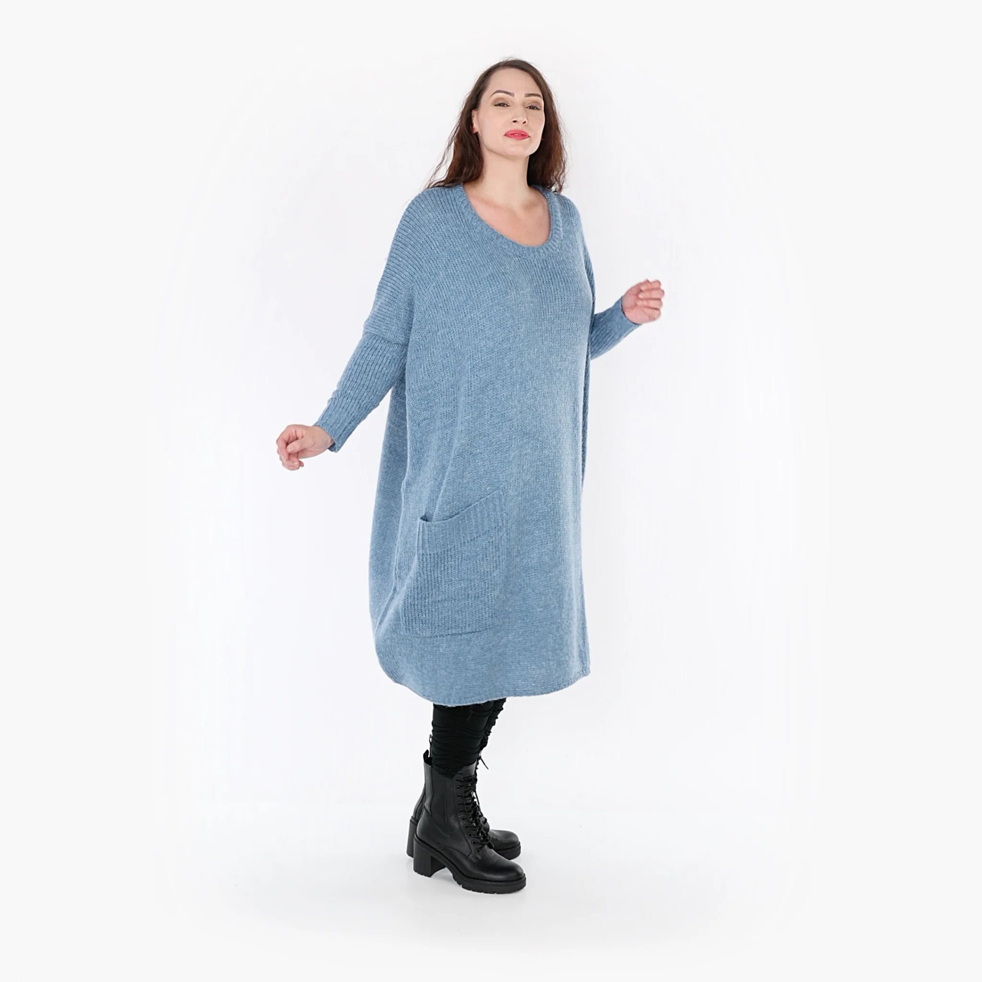  Kleid von AKH Fashion aus Materialmix in gerader Form, 1352.02109, Jeansblau, Ausgefallen