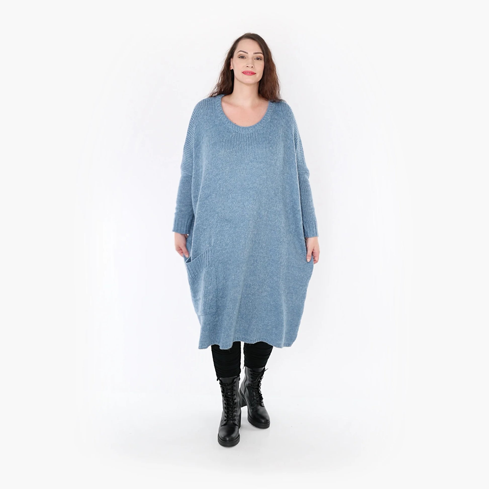  Kleid von AKH Fashion aus Materialmix in gerader Form, 1352.02109, Jeansblau, Ausgefallen