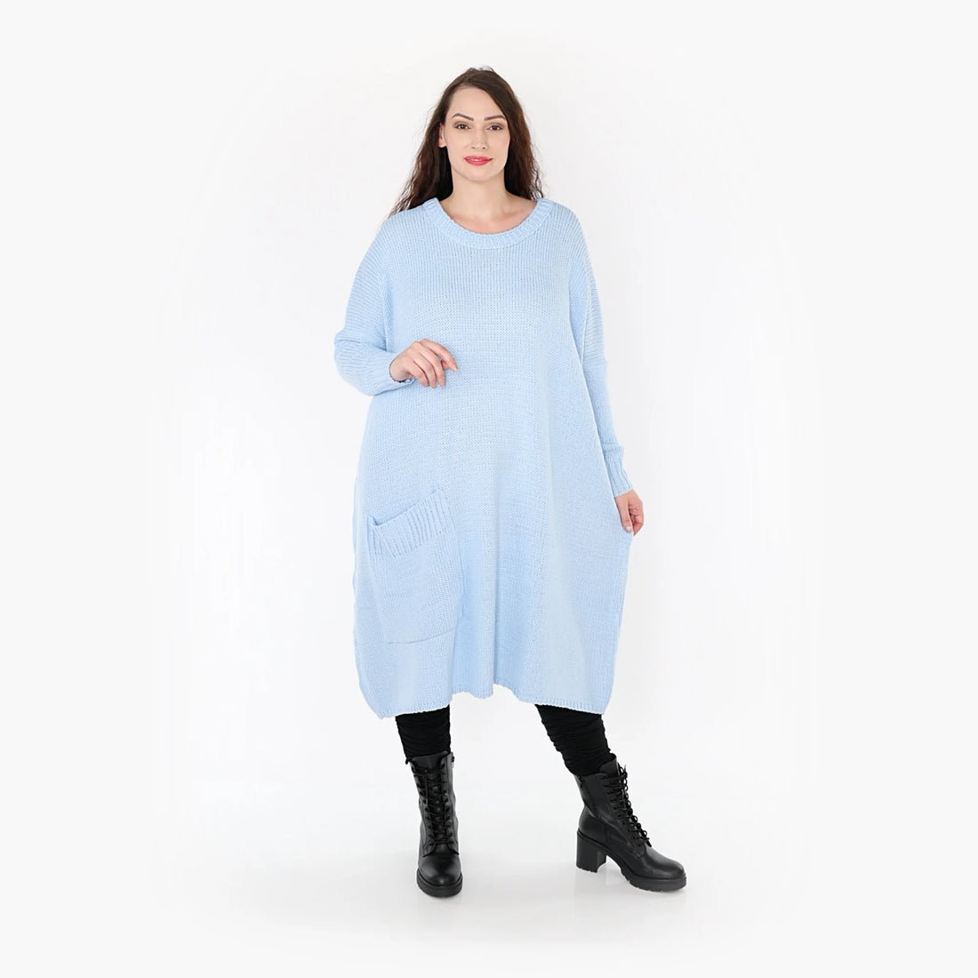  Kleid von AKH Fashion aus Materialmix in gerader Form, 1352.02109, Hellblau, Ausgefallen