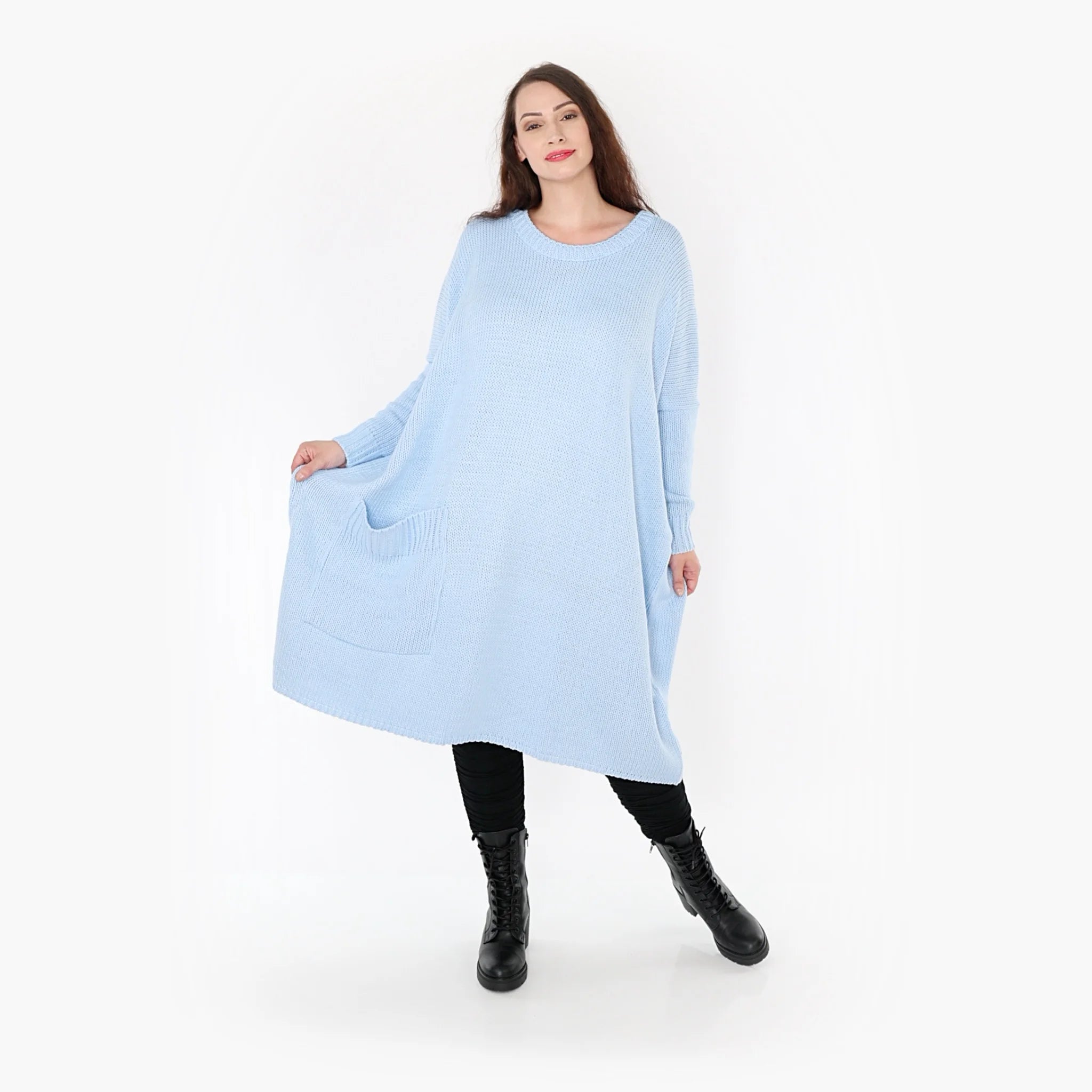  AKH Fashion Kleid in gerader Form, aus Materialmix, 1352.02109, Hellblau, Schick, Modern