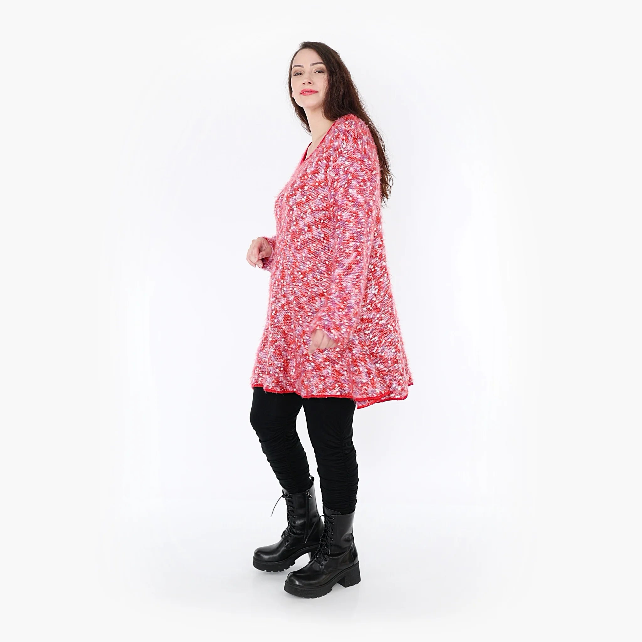  AKH Fashion Shirt in Glocken-Form, aus Materialmix, 1353.01892, Rot-Pink-Weiß, Meliert