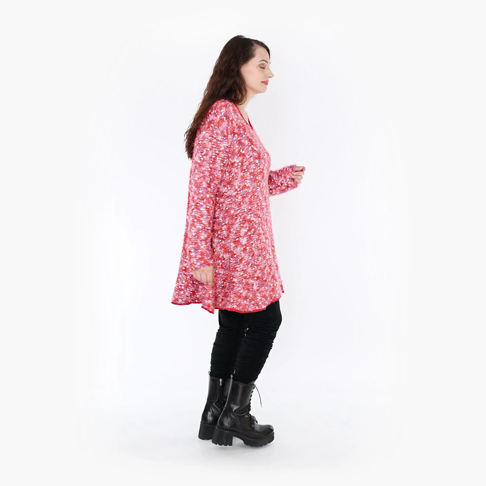  Shirt von AKH Fashion aus Materialmix in Glocken-Form, 1353.01892, Rot-Pink-Weiß, Schick