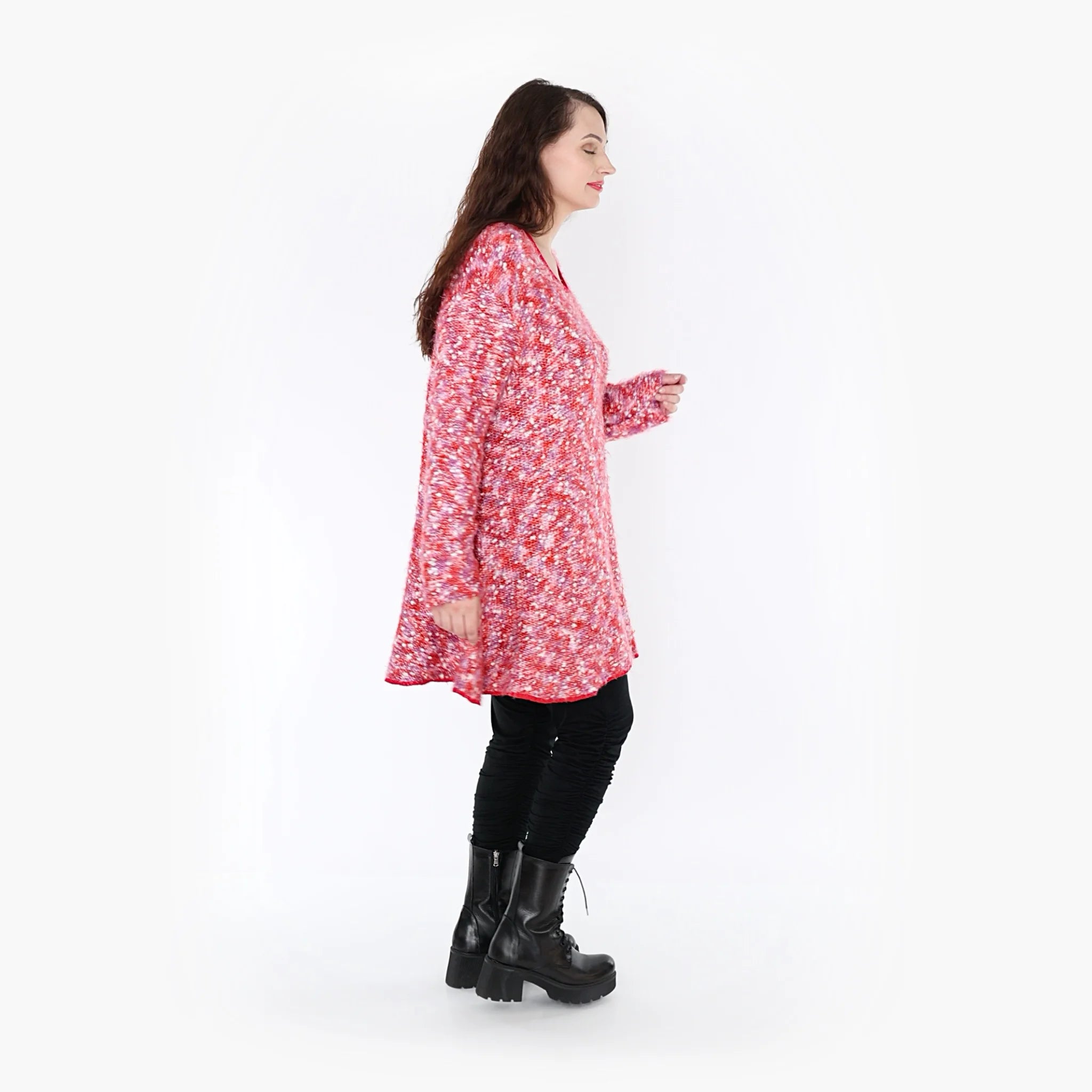  AKH Fashion Shirt in Glocken-Form, aus Materialmix, 1353.01892, Rot-Pink-Weiß, Meliert