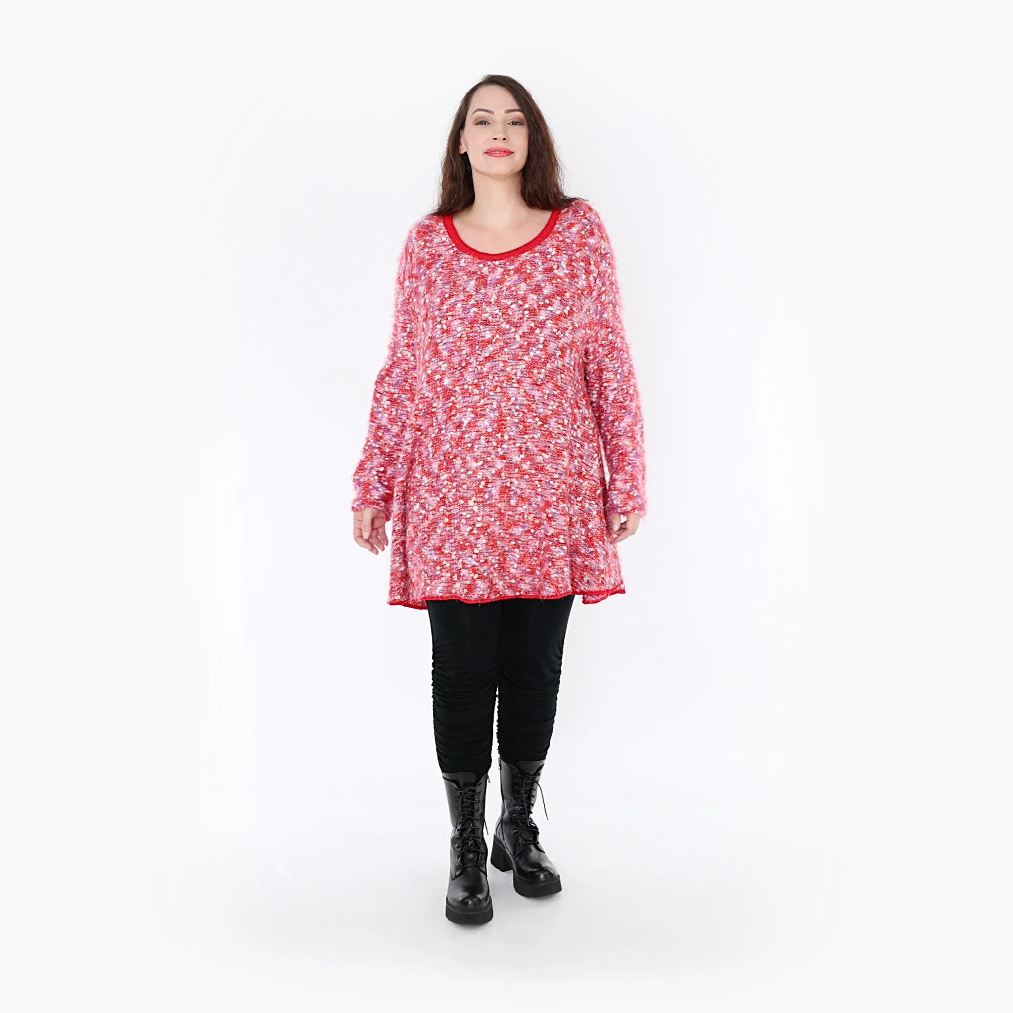  AKH Fashion Shirt in Glocken-Form, aus Materialmix, 1353.01892, Rot-Pink-Weiß, Meliert