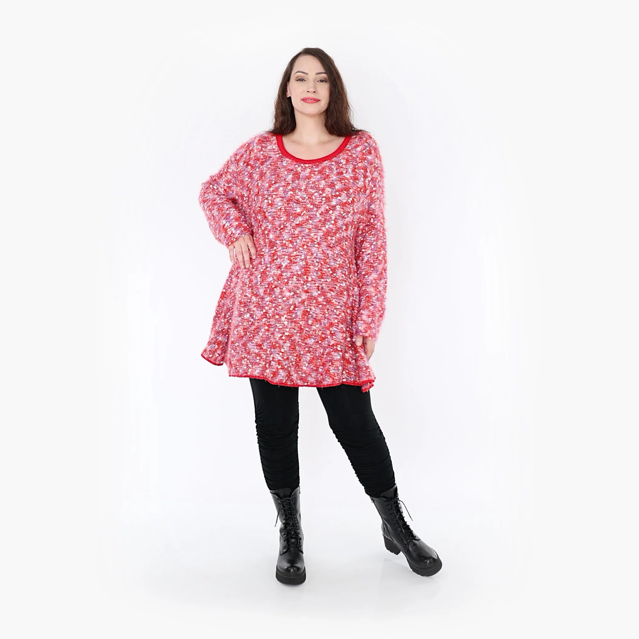  AKH Fashion Shirt in Glocken-Form, aus Materialmix, 1353.01892, Rot-Pink-Weiß, Meliert