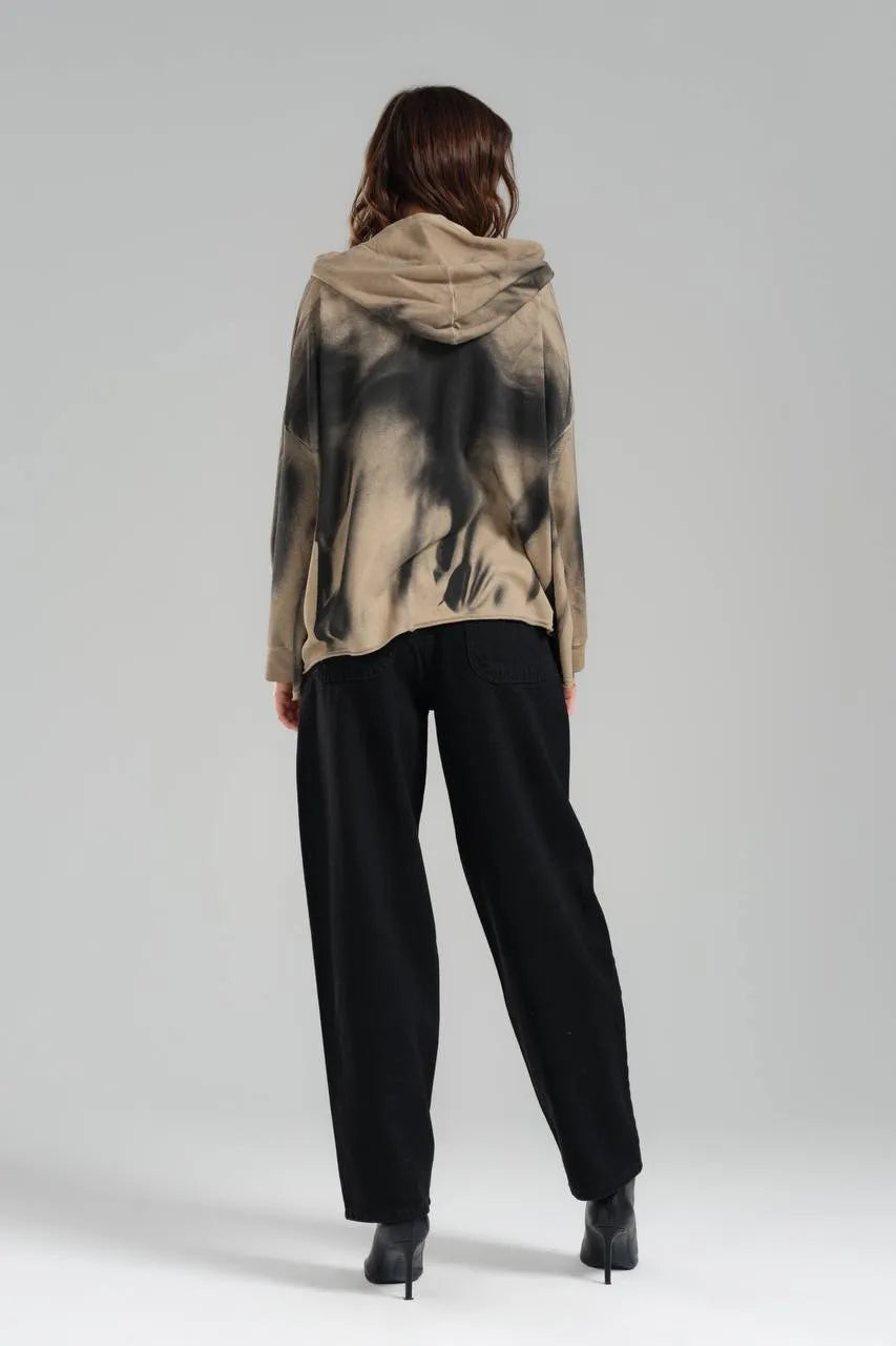  TW3 Pullover in kastiger Form, aus Baumwolle, 1047, Beige, Ausgefallen, mit Kapuze